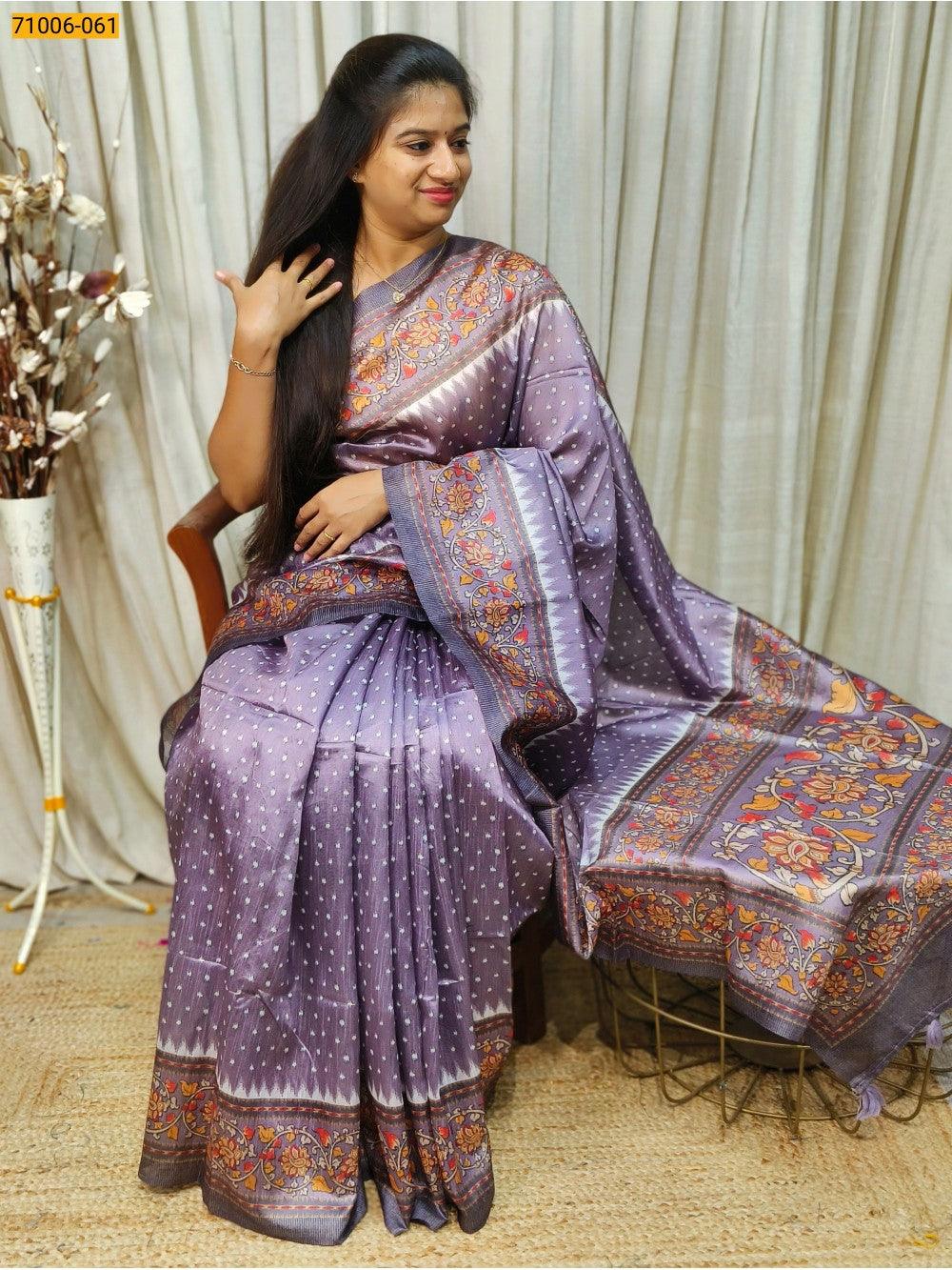 Purple Kalamkari Soft Linen Silk Saree