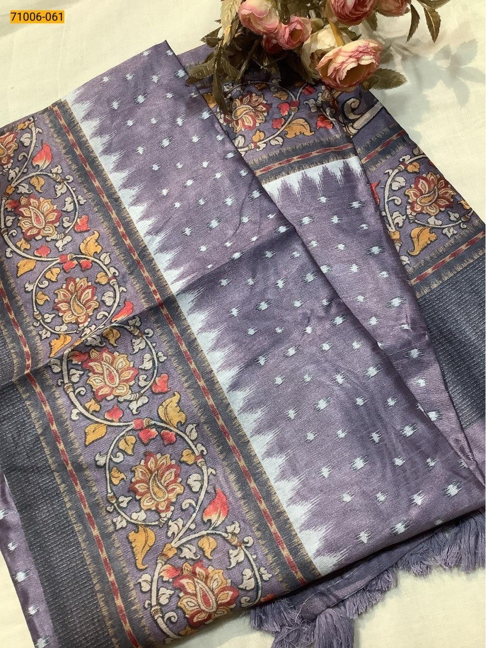 Purple Kalamkari Soft Linen Silk Saree