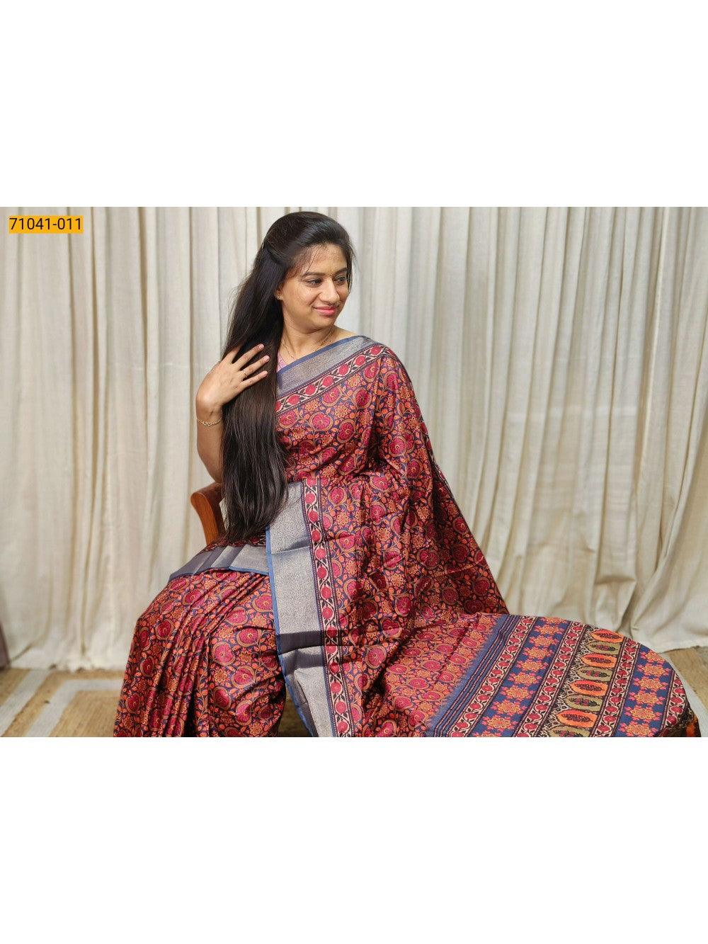 Navy Blue Mulmul Linen Silk saree