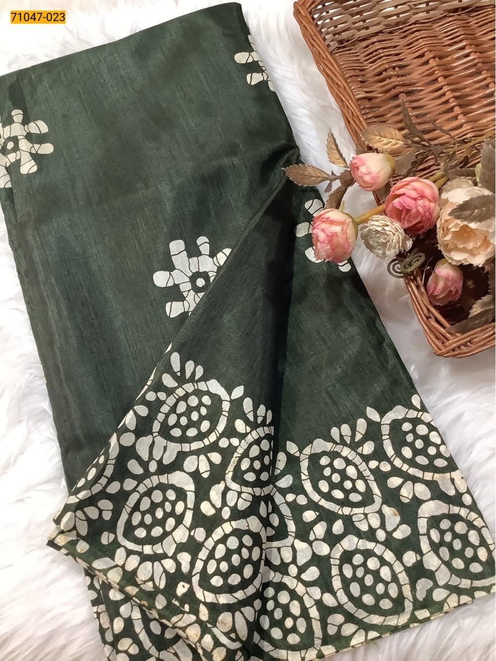 Olive Green  Crafty Silk Saree