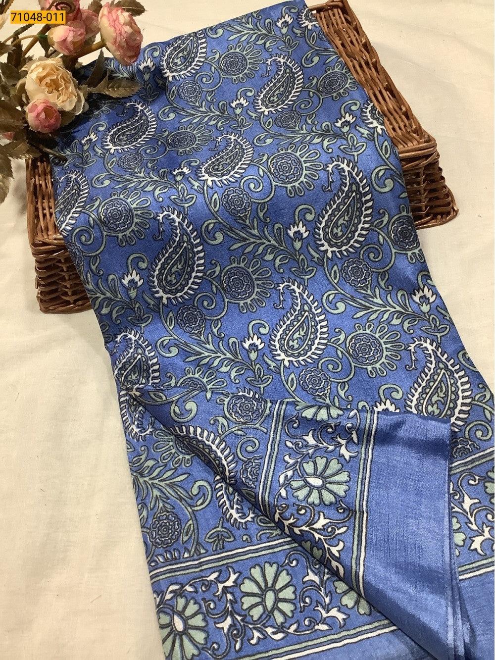 Blue Fancy Dola Silk Saree