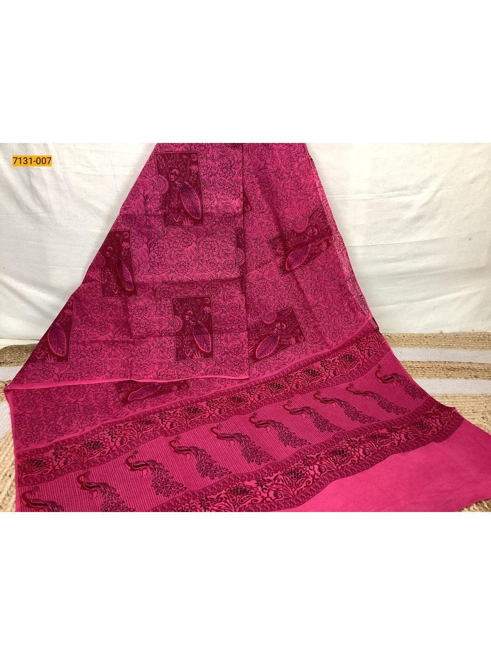 Pink  Printed Cotton Saree