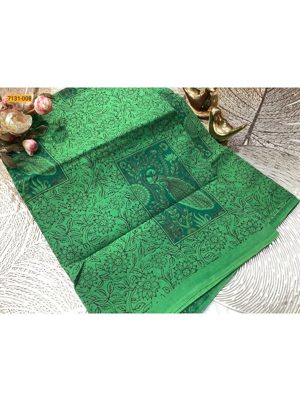 Green Printed Cotton Saree