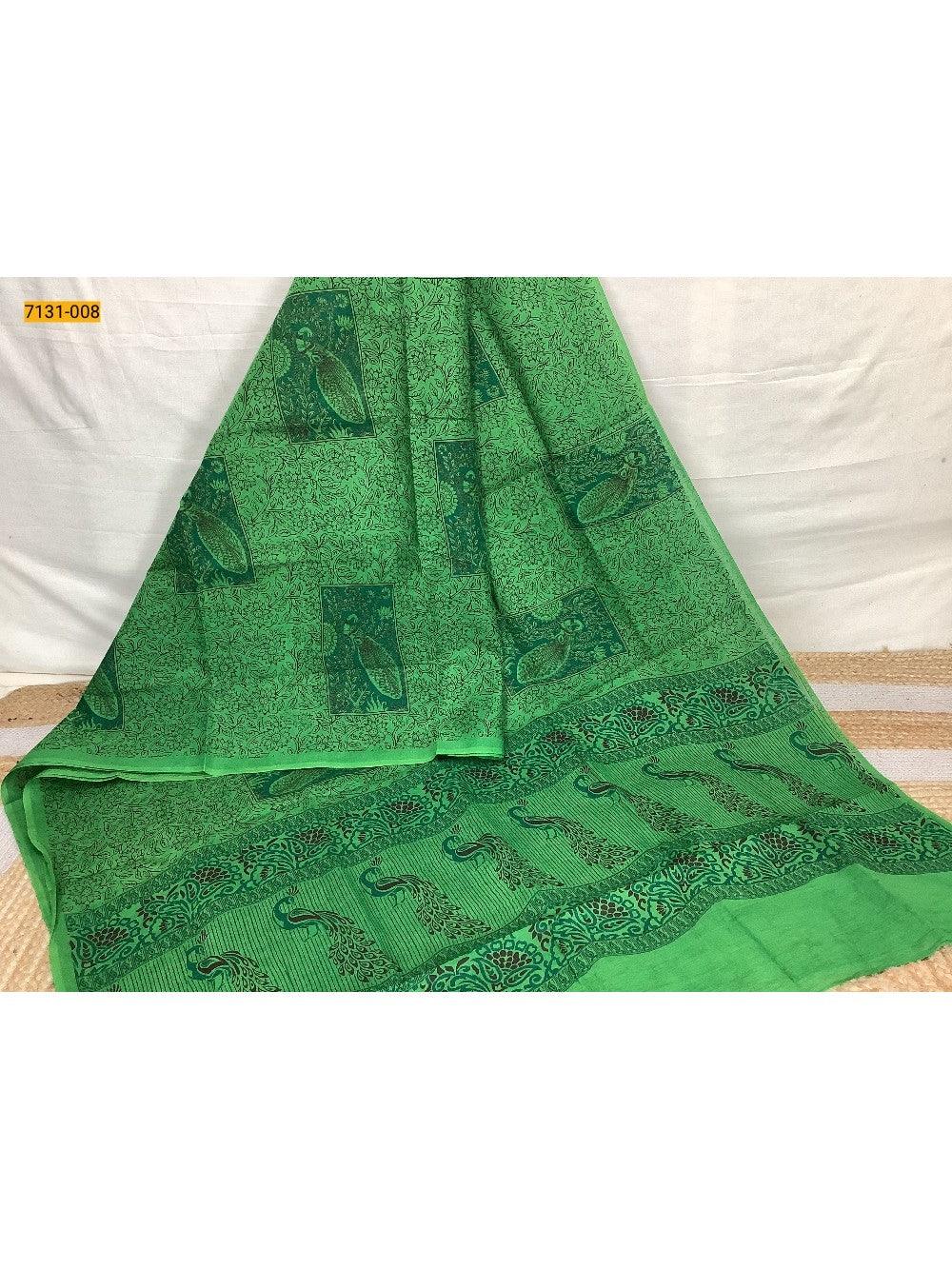 Green Printed Cotton Saree