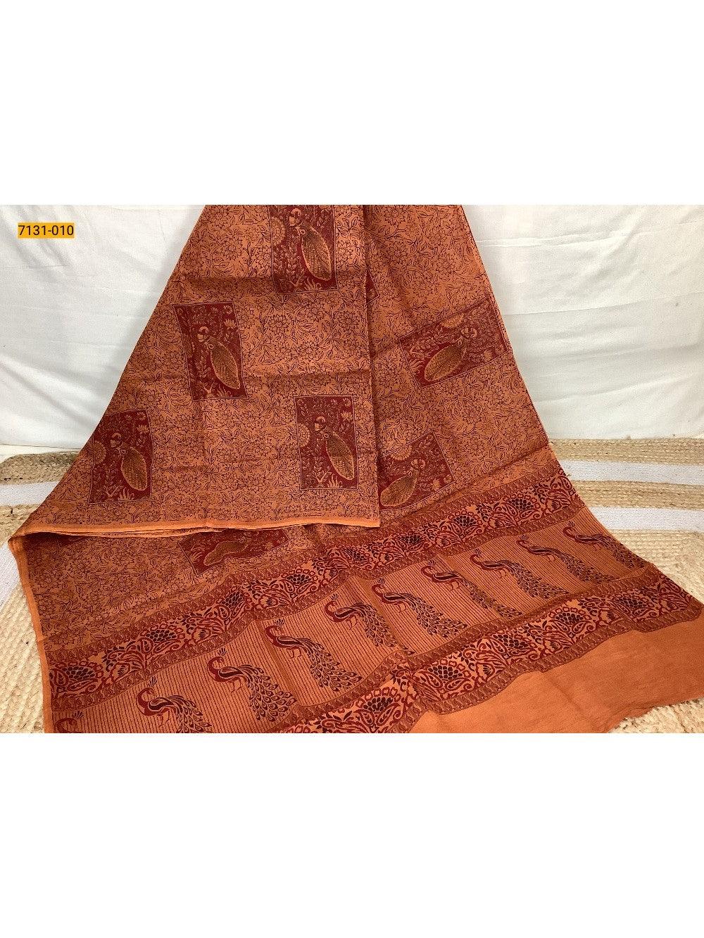 Orange  Printed Cotton Saree