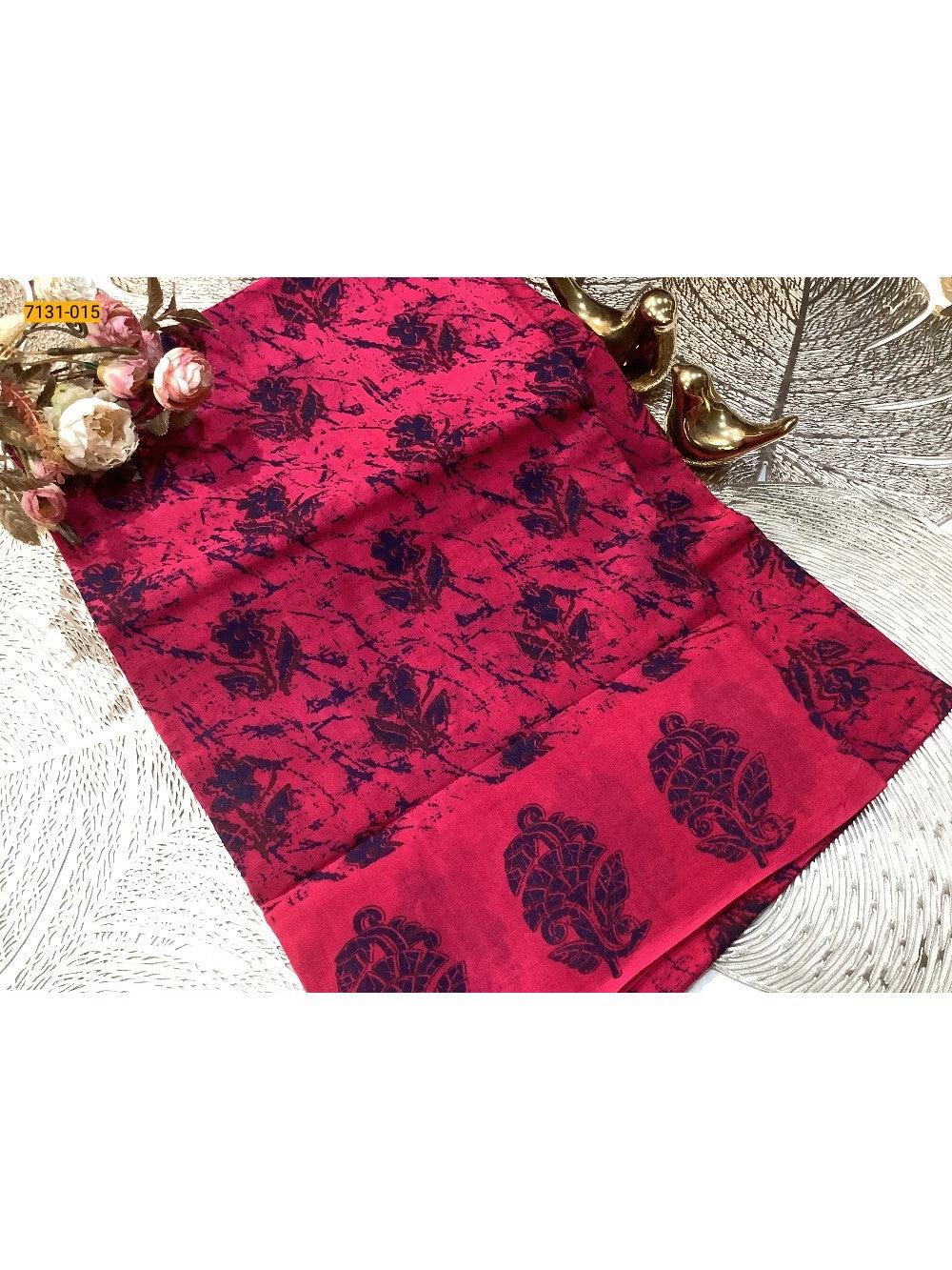 Dark Rose Printed Cotton Saree