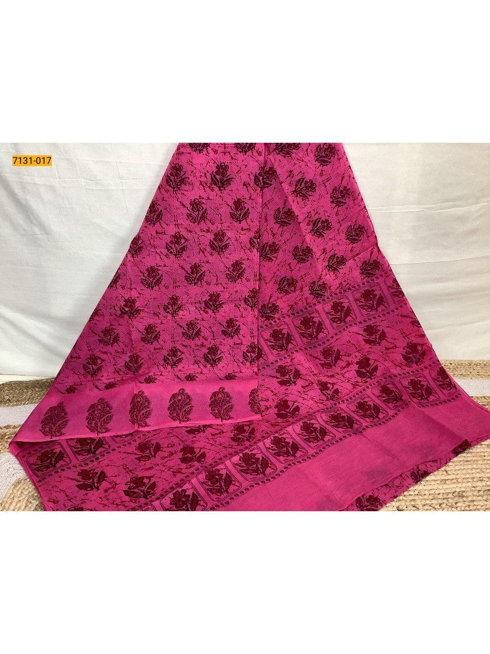 Pink Printed Cotton Saree