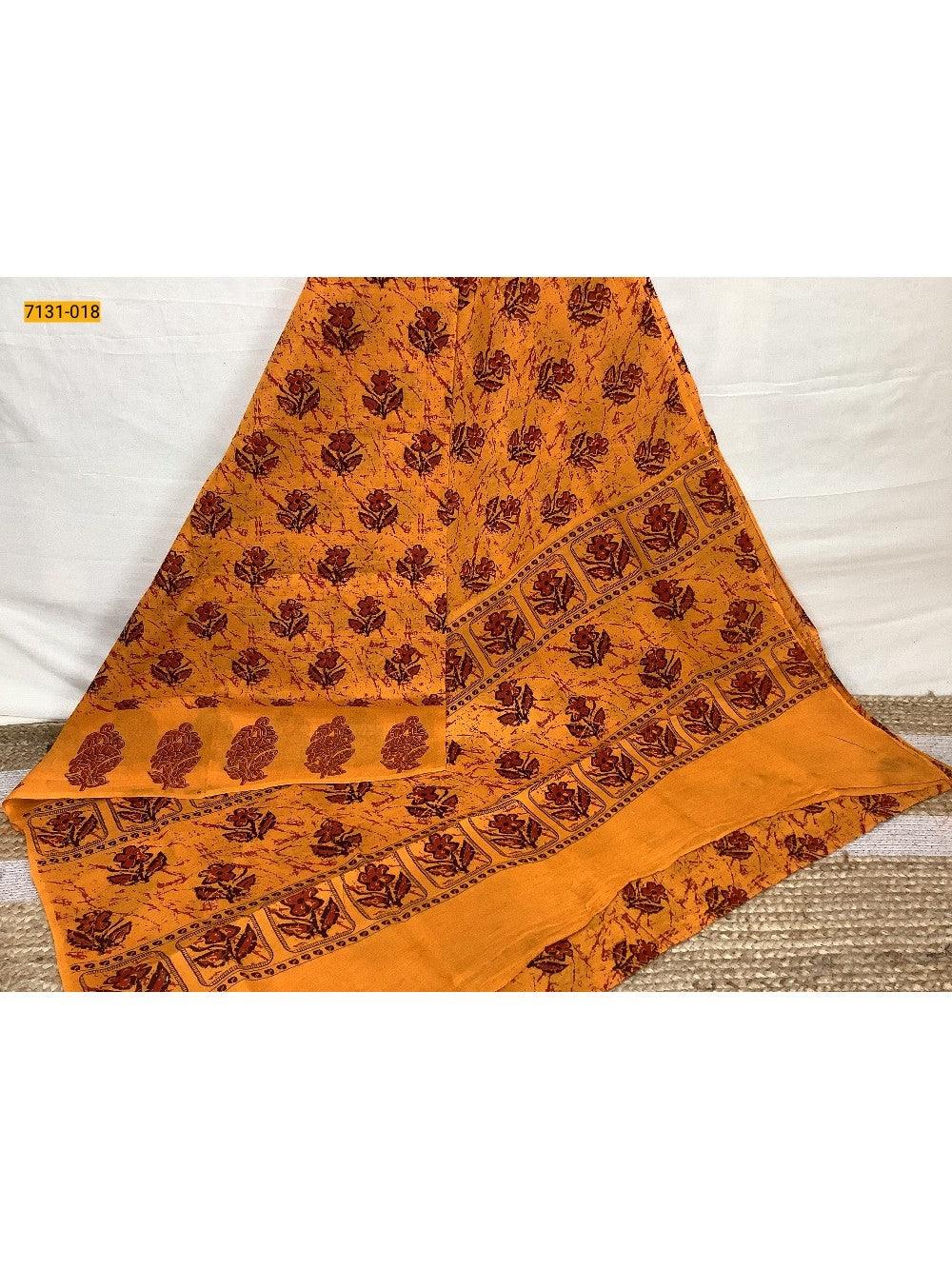 Yellow  Printed Cotton Saree