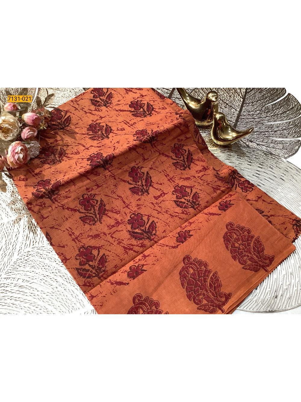 Orange Printed Cotton Saree