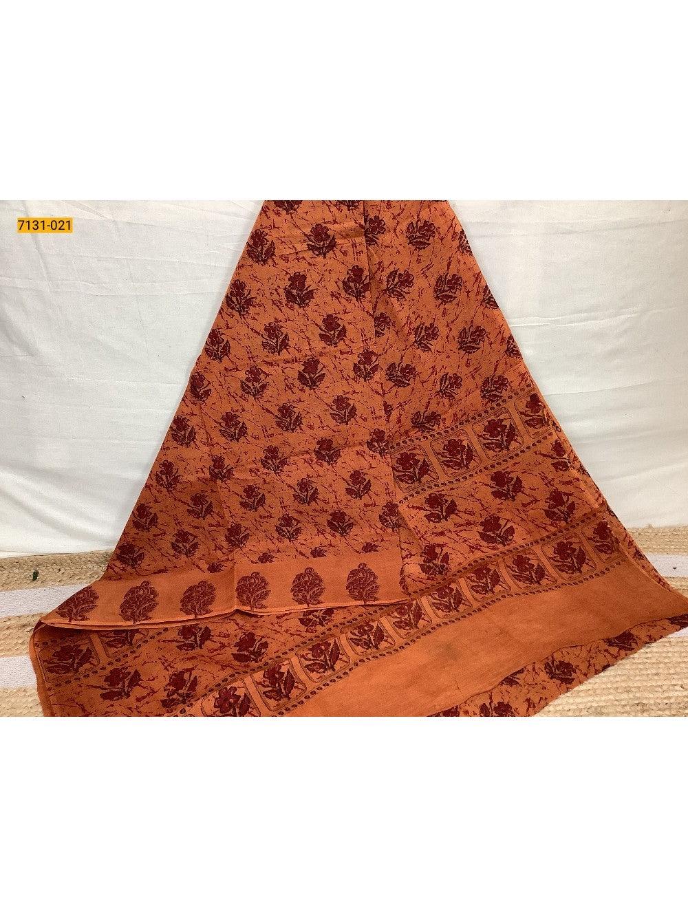 Orange Printed Cotton Saree