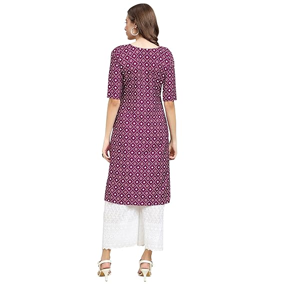 Printed Crepe Kurtis styled with accessories, ideal for an ethnic look