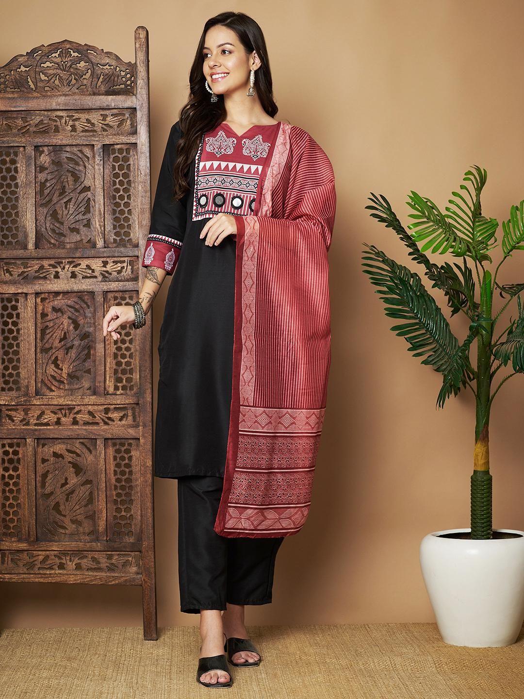 Women Printed Straight Kurta pant & Dupatta Set - TREND BUY