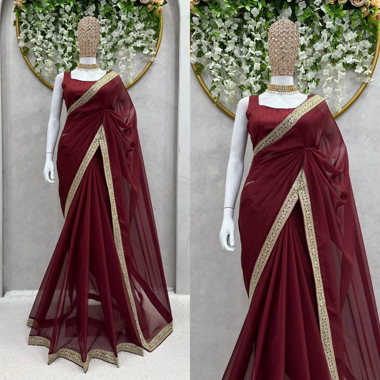 Designer Saree on Tibby Silk Febric with Thred & Sequnce work