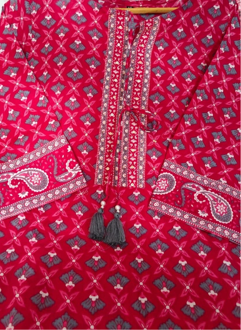 Pure Fine Cotton Fabric Kurti with Pant with Cotton Dupatta