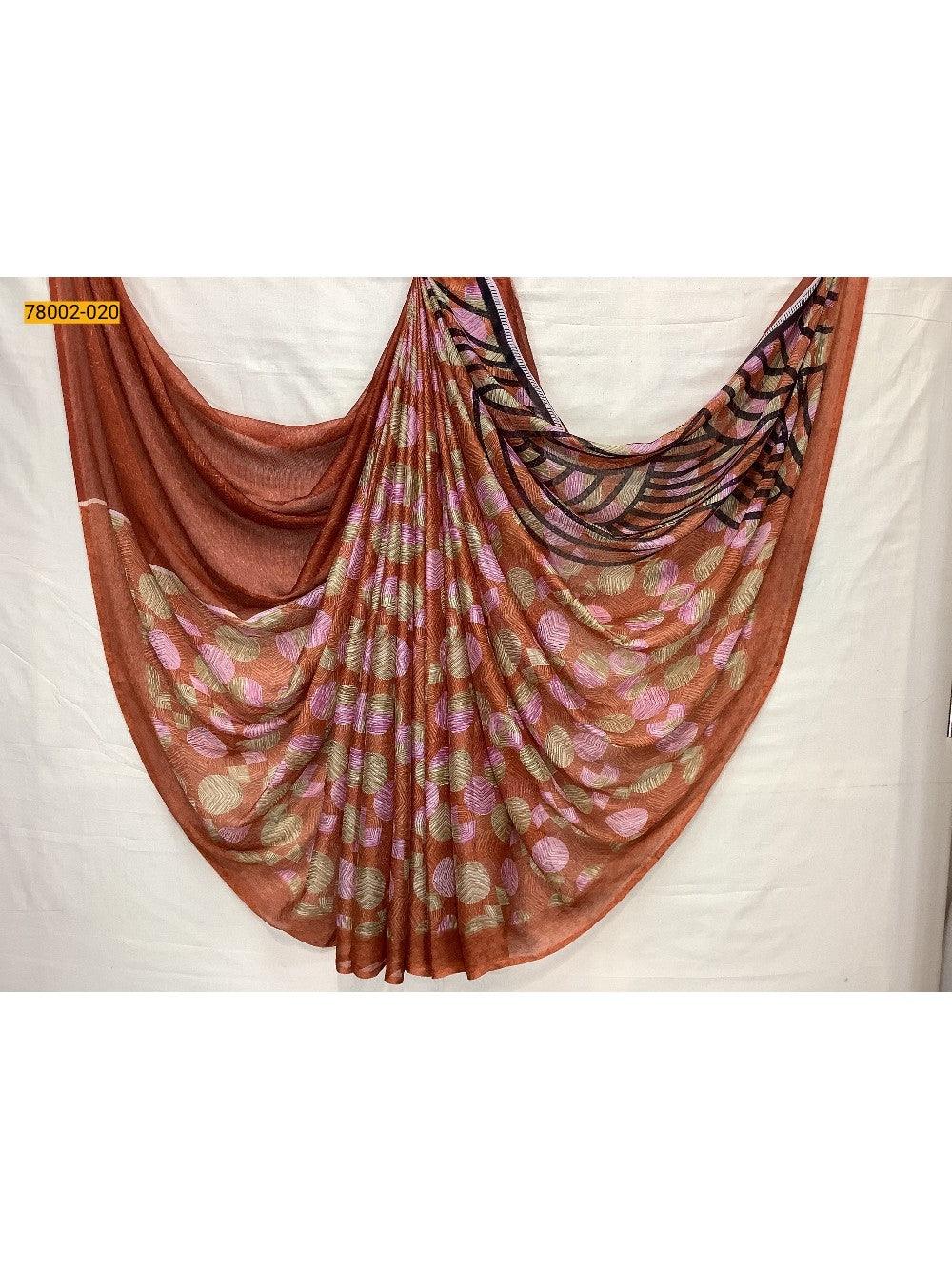 Orange Metallic Garden Chiffon Sarees