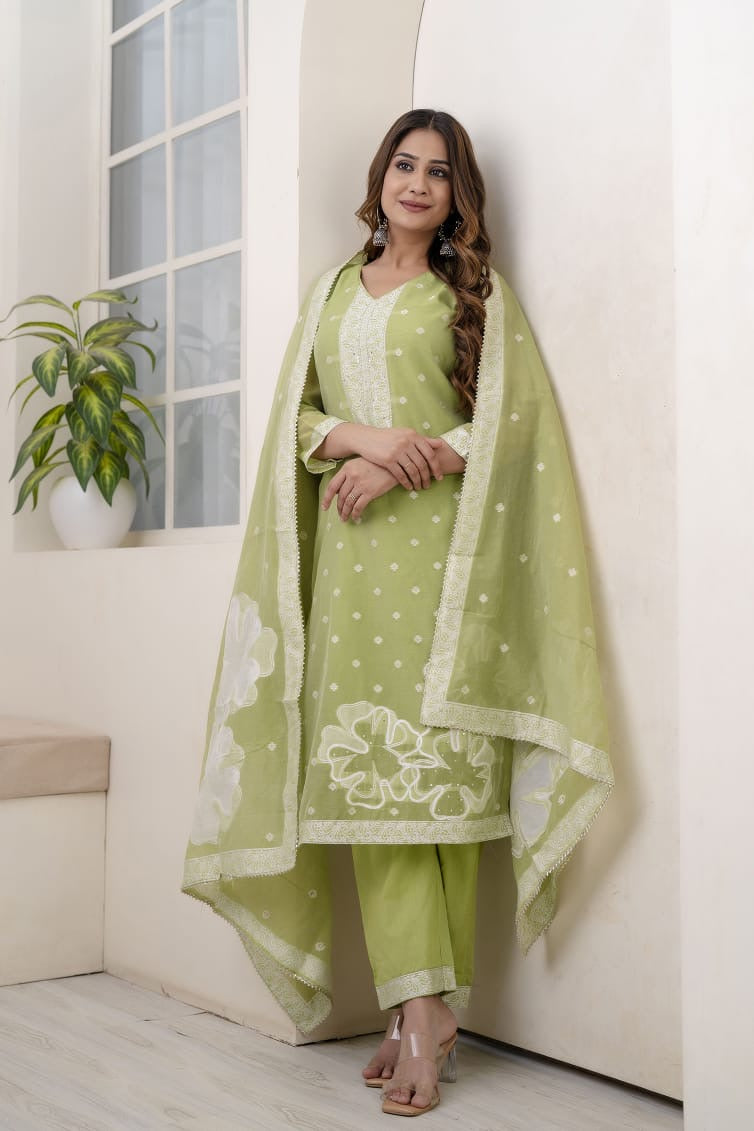 Chanderi Embroidery work Suit Set