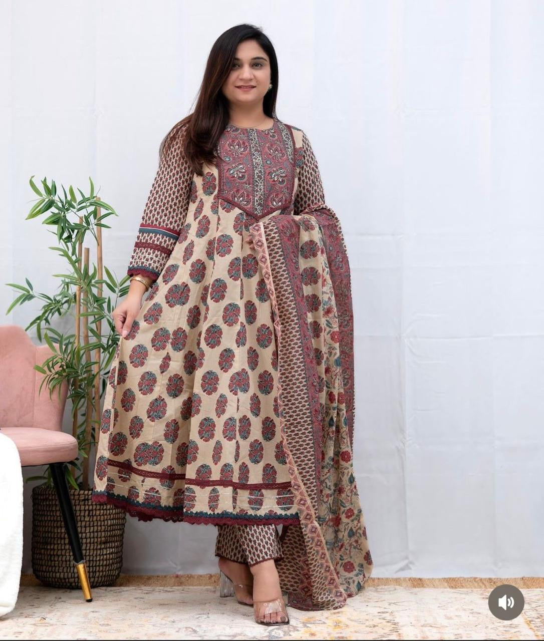 New Anarkali Kurta Set with New Style in Saganeri Print