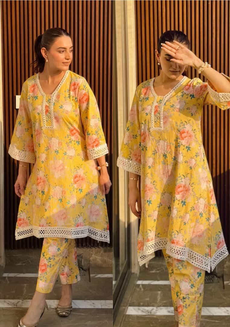 Full Embroidery and Heavy Lace work Kurta Set