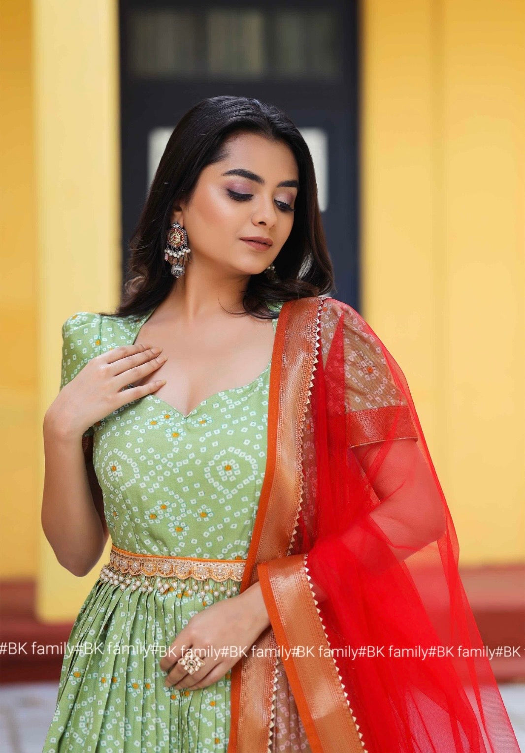 Pistachio Green Bandhani Anarkali Dress