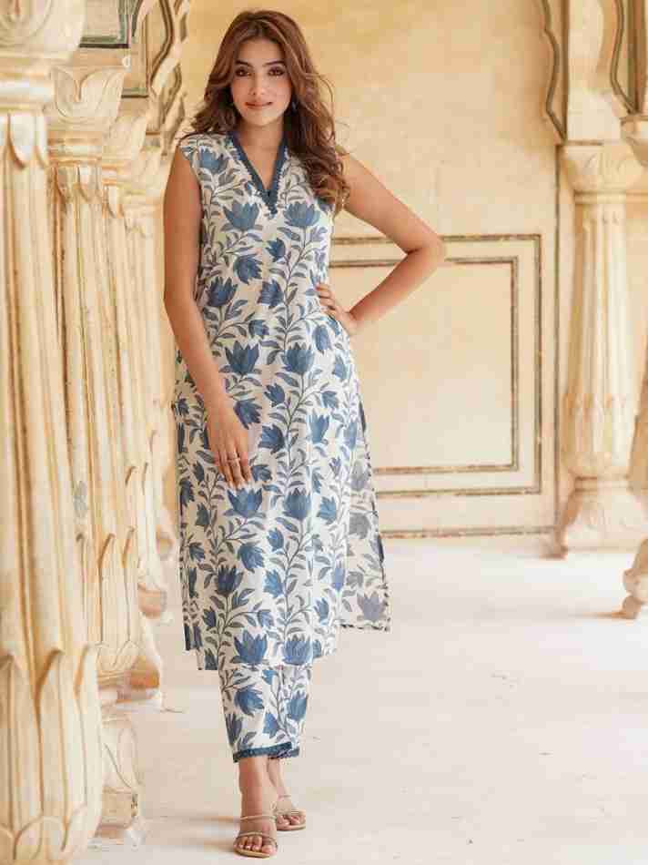 Beautiful Flowers Print Kurti With Pant