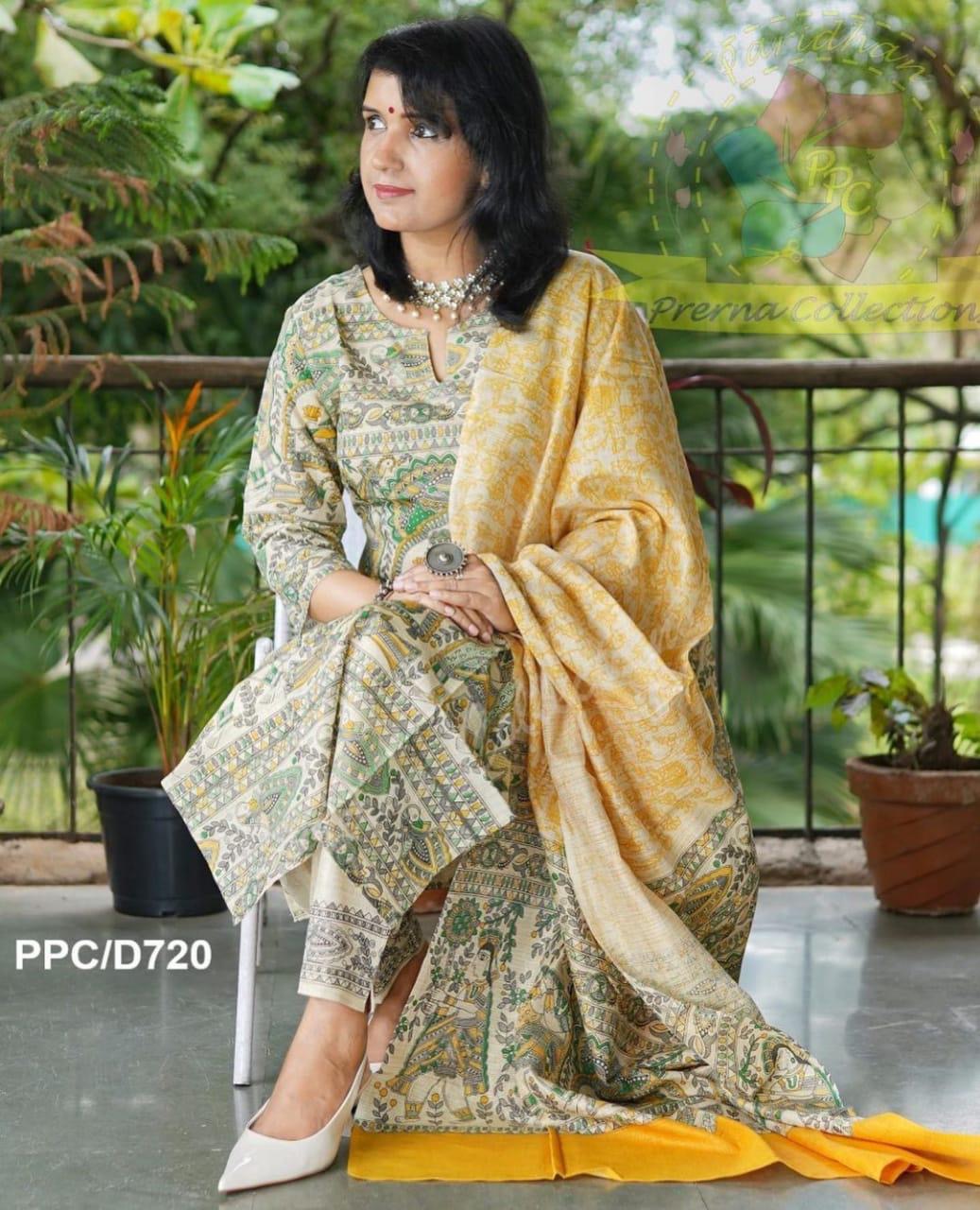 Pure Fine Reyon Fabric with Heavy Rajasthani Print Kurti with Pant with Cotton Dupatta