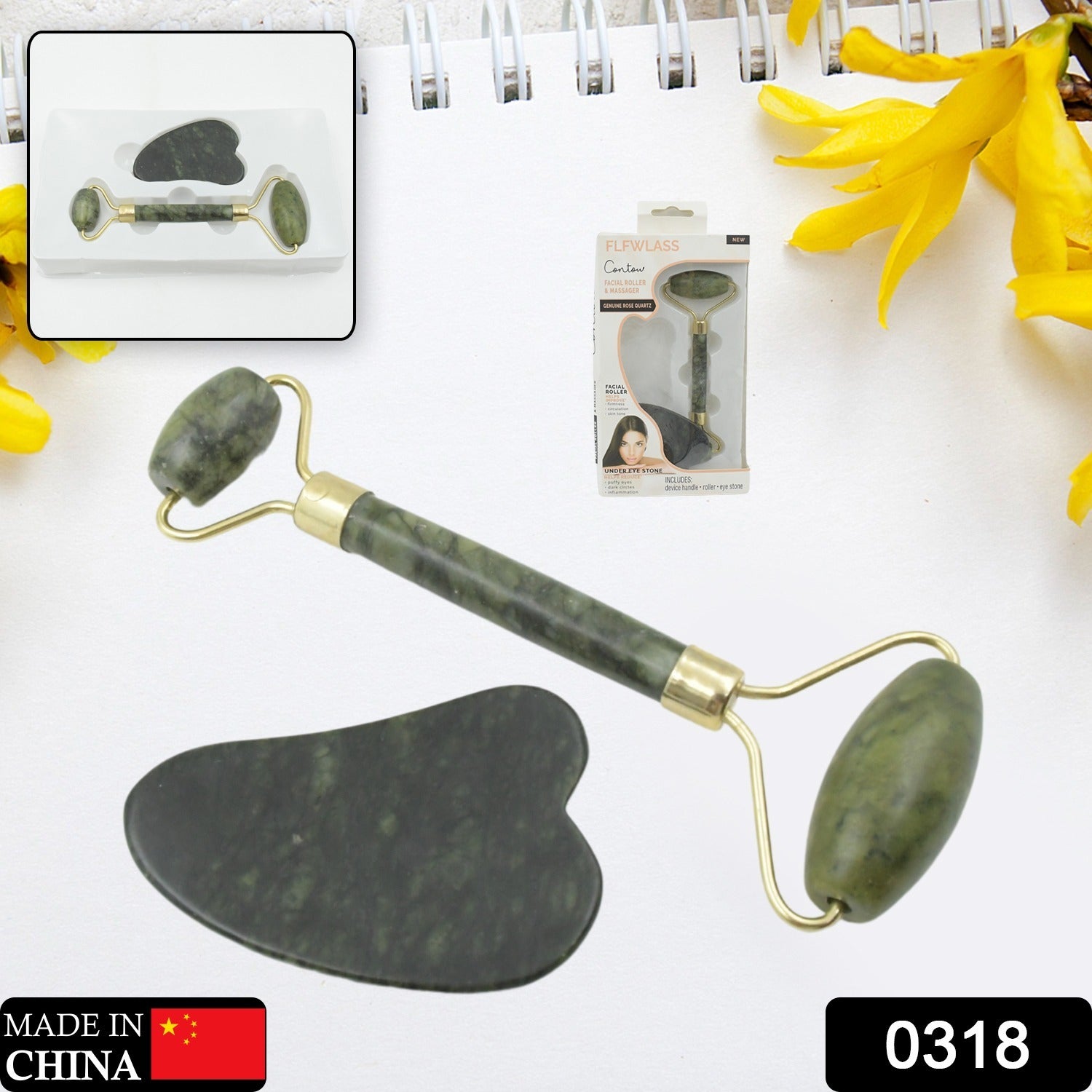 0318 Gua Sha Stone And Anti Aging Jade Roller Massager For Face Massage Natural Face Skincare Massager Face Roller Massager For Women Face Shaper Jade Roller And Gua Sha Set For Glowing Skin