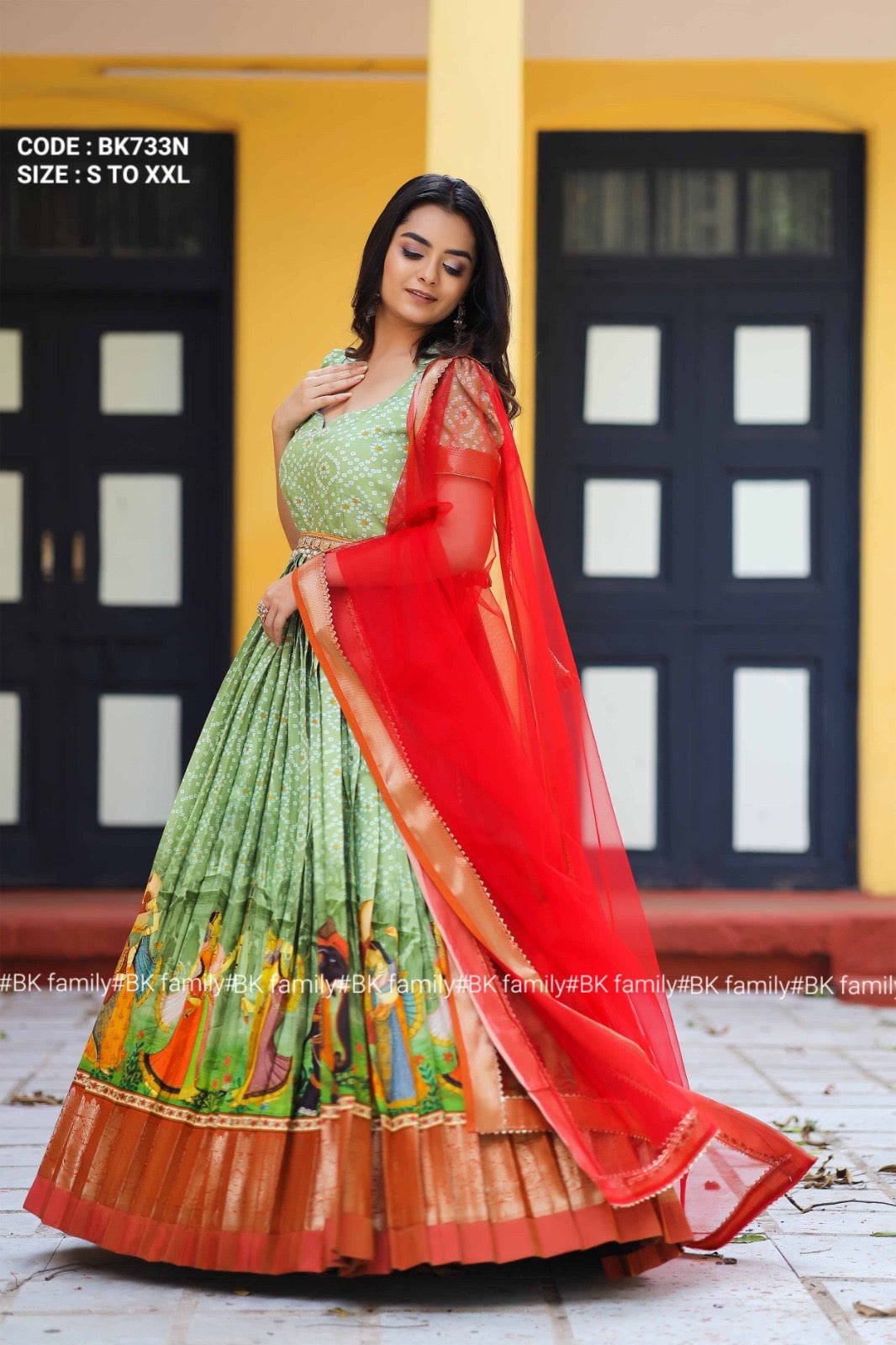 Pistachio Green Bandhani Anarkali Dress