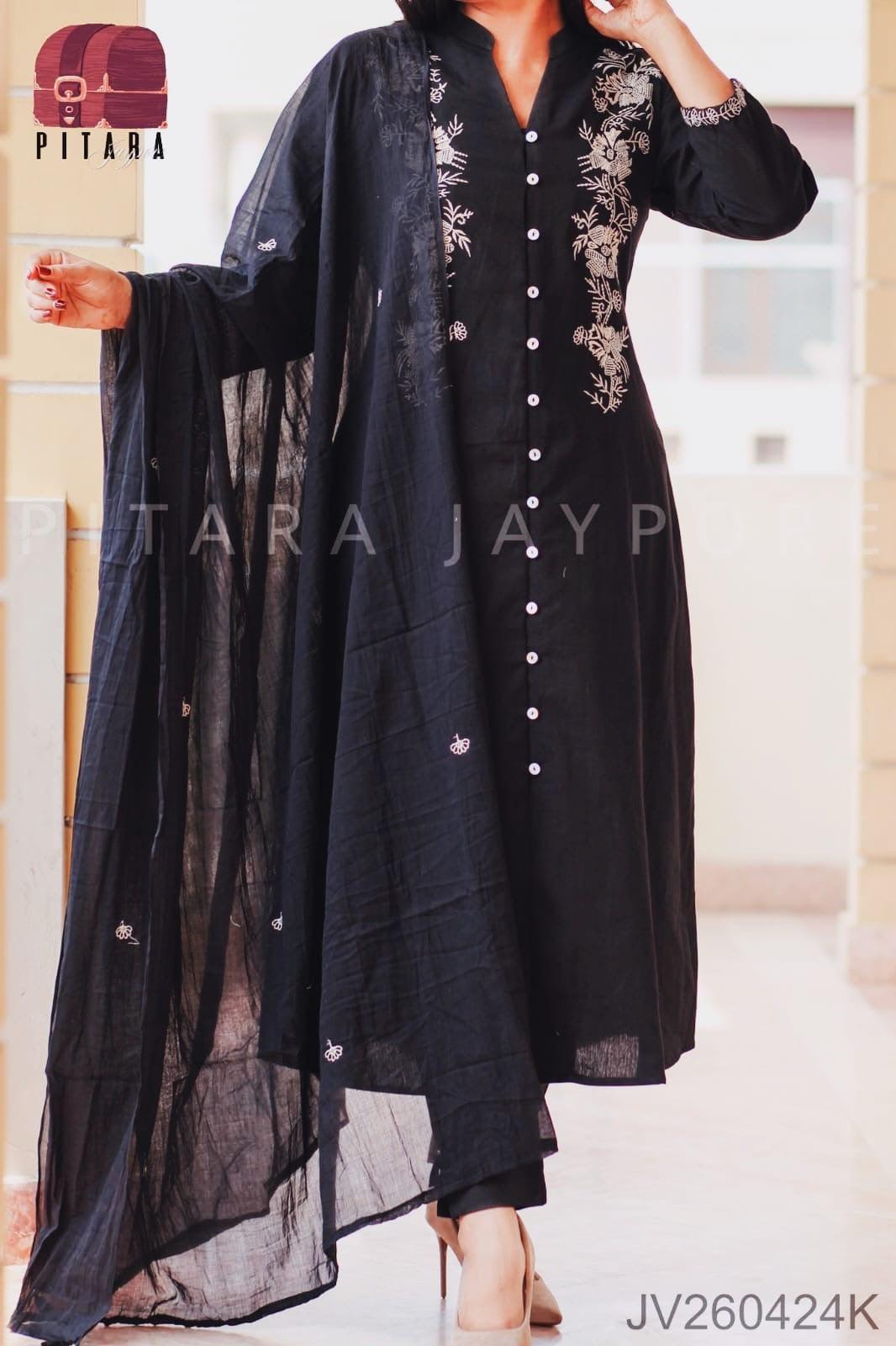 TrendBuy Pure Cotton Embroidered Kurti with Pant & Mulmul Embroidered Dupatta