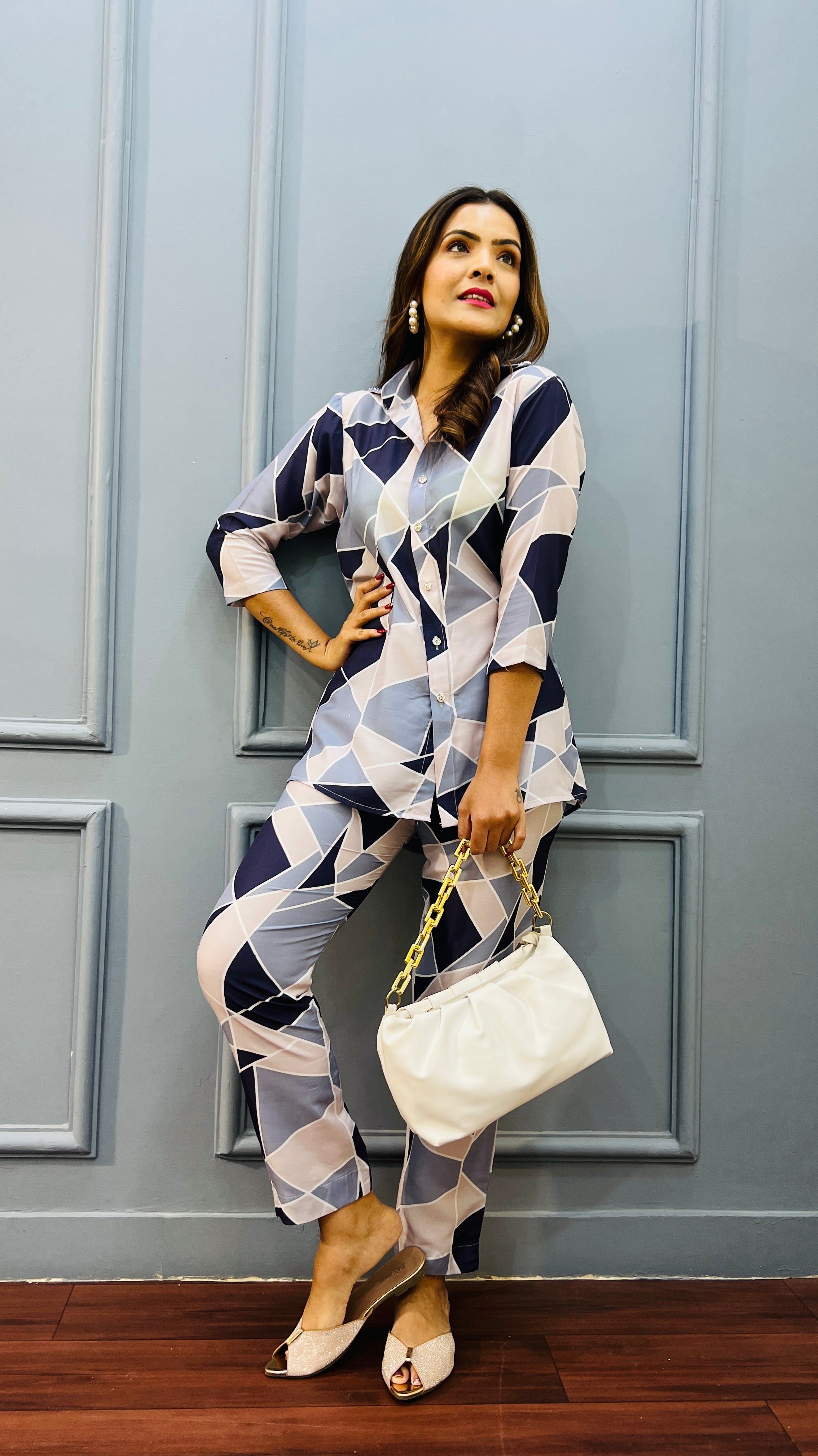 Muslin Designer Co-ord Set for Women in Geometrical Print