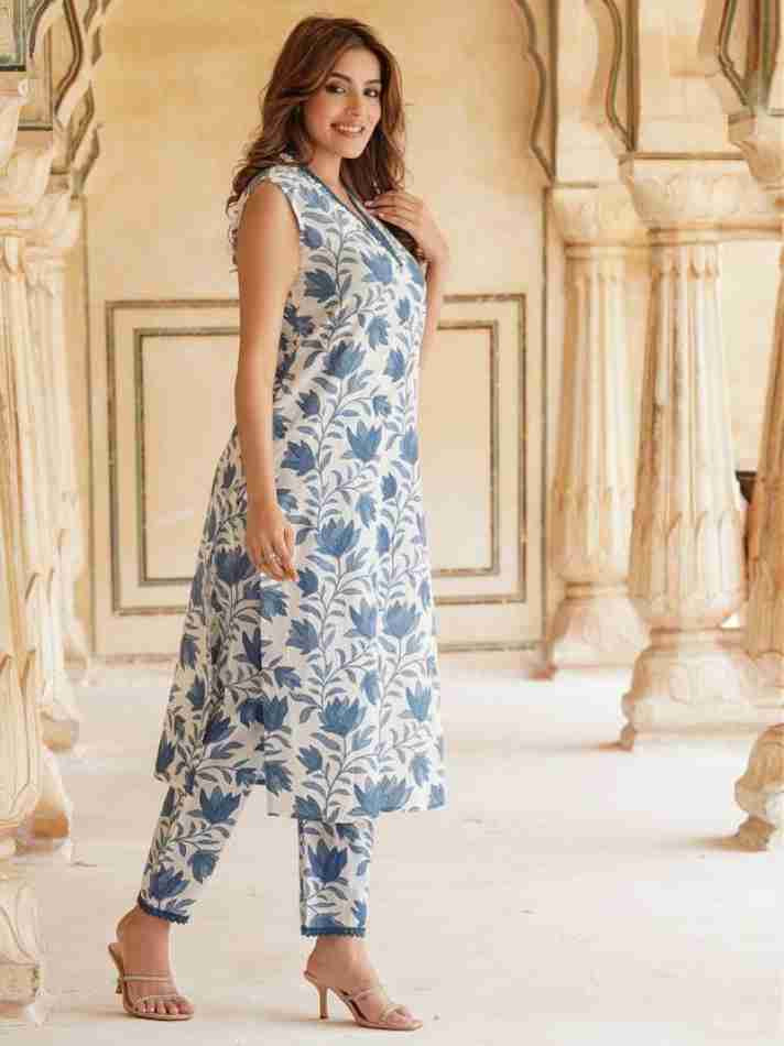 Beautiful Flowers Print Kurti With Pant