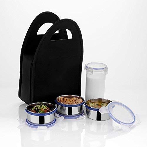 2201 Compact Stainless Steel Airtight Lunch Box Set - 4 Pcs (3 Leakproof Containers And 1 Bottle)