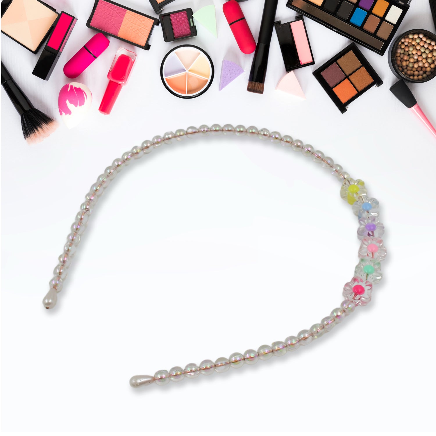 Hair Accessories Metal Handmade Colorful Beads With Pearls Fancy Party Hairband (1 Pc Mix Design)