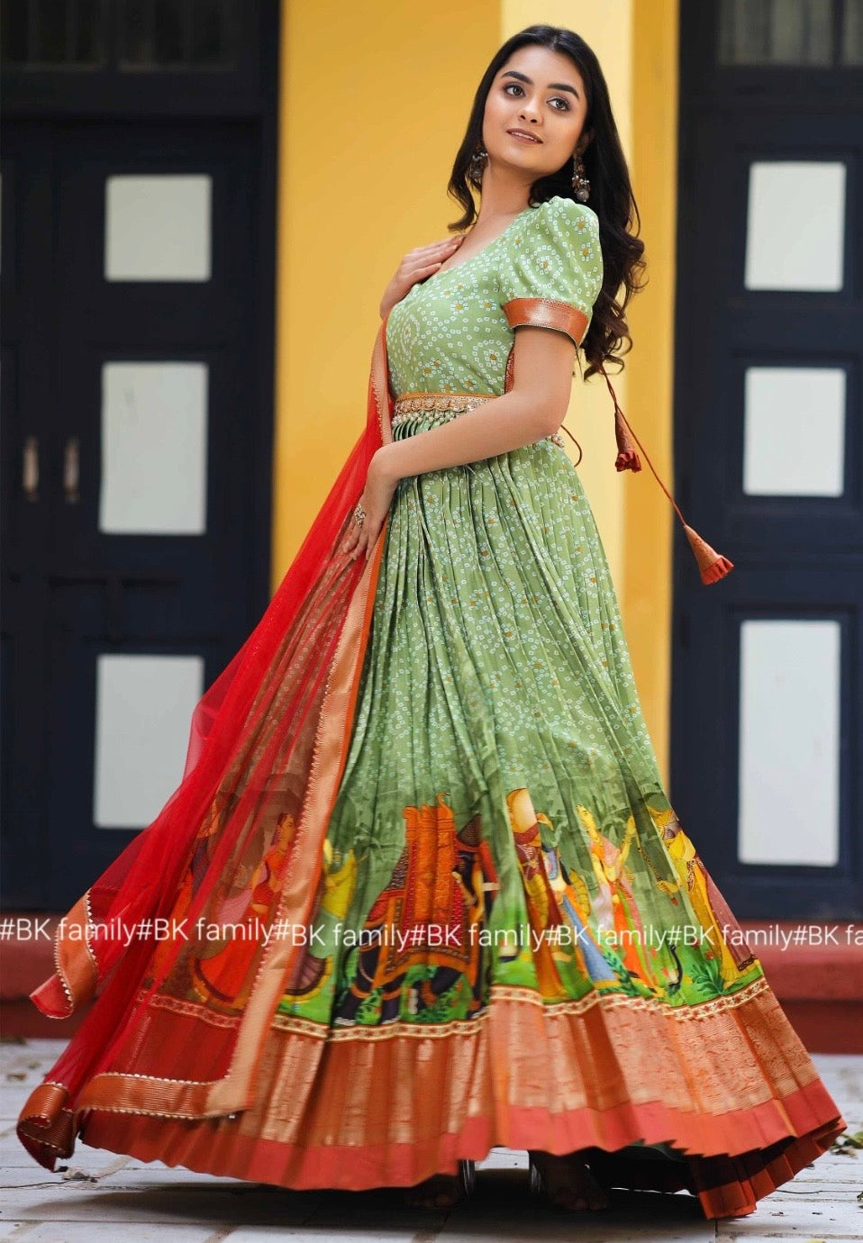 Pistachio Green Bandhani Anarkali Dress