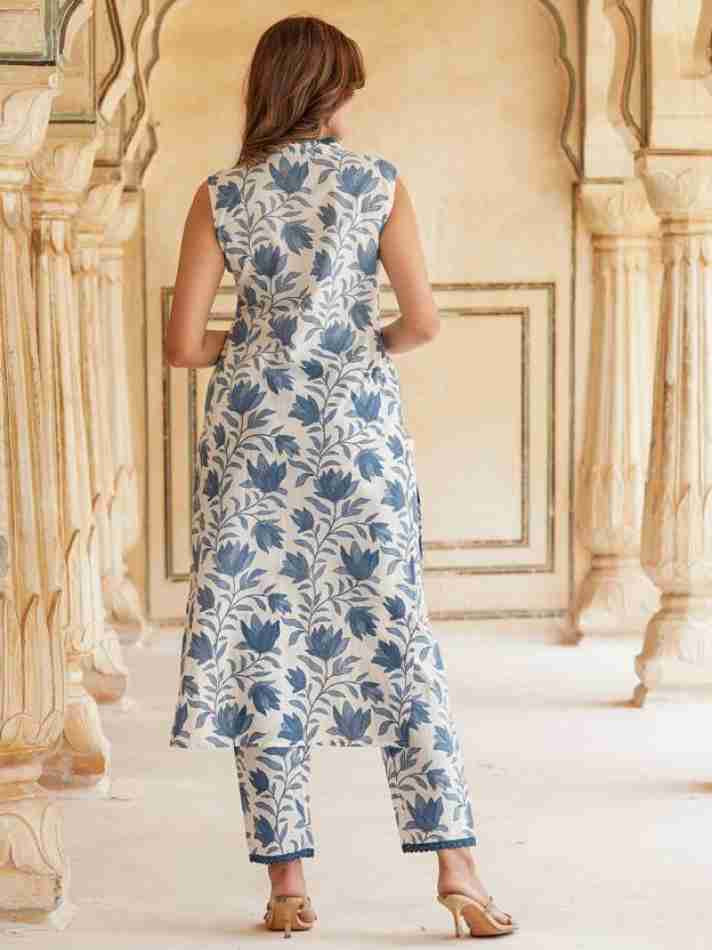 Beautiful Flowers Print Kurti With Pant