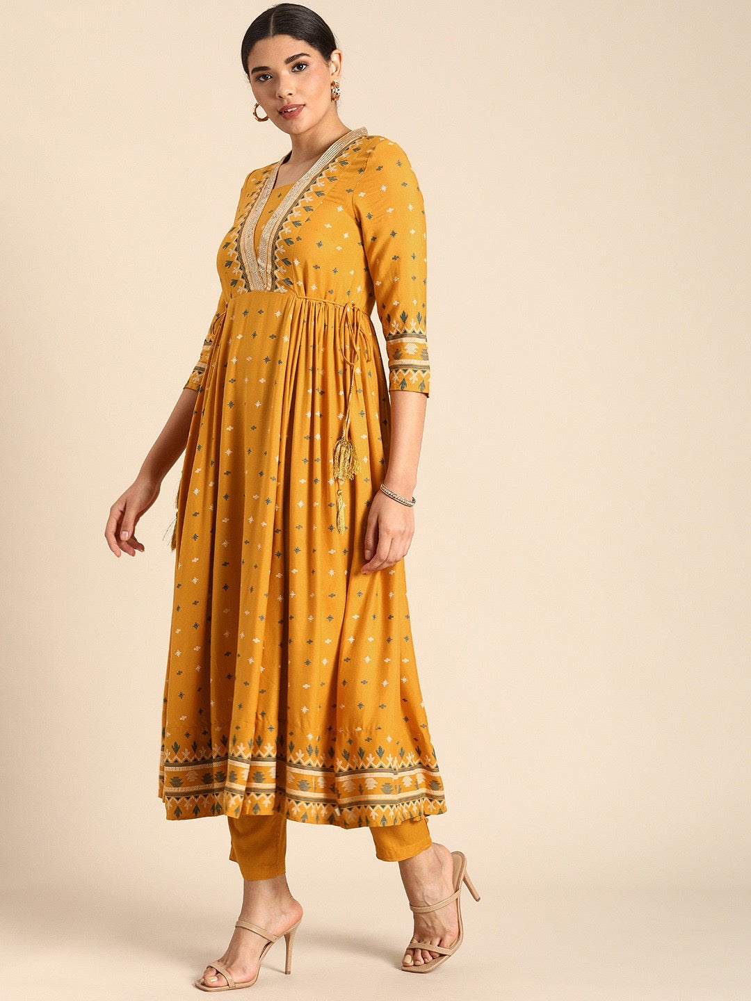 REYON PRINTED ALIYA CUT ANARKALI KURTI PANT SET