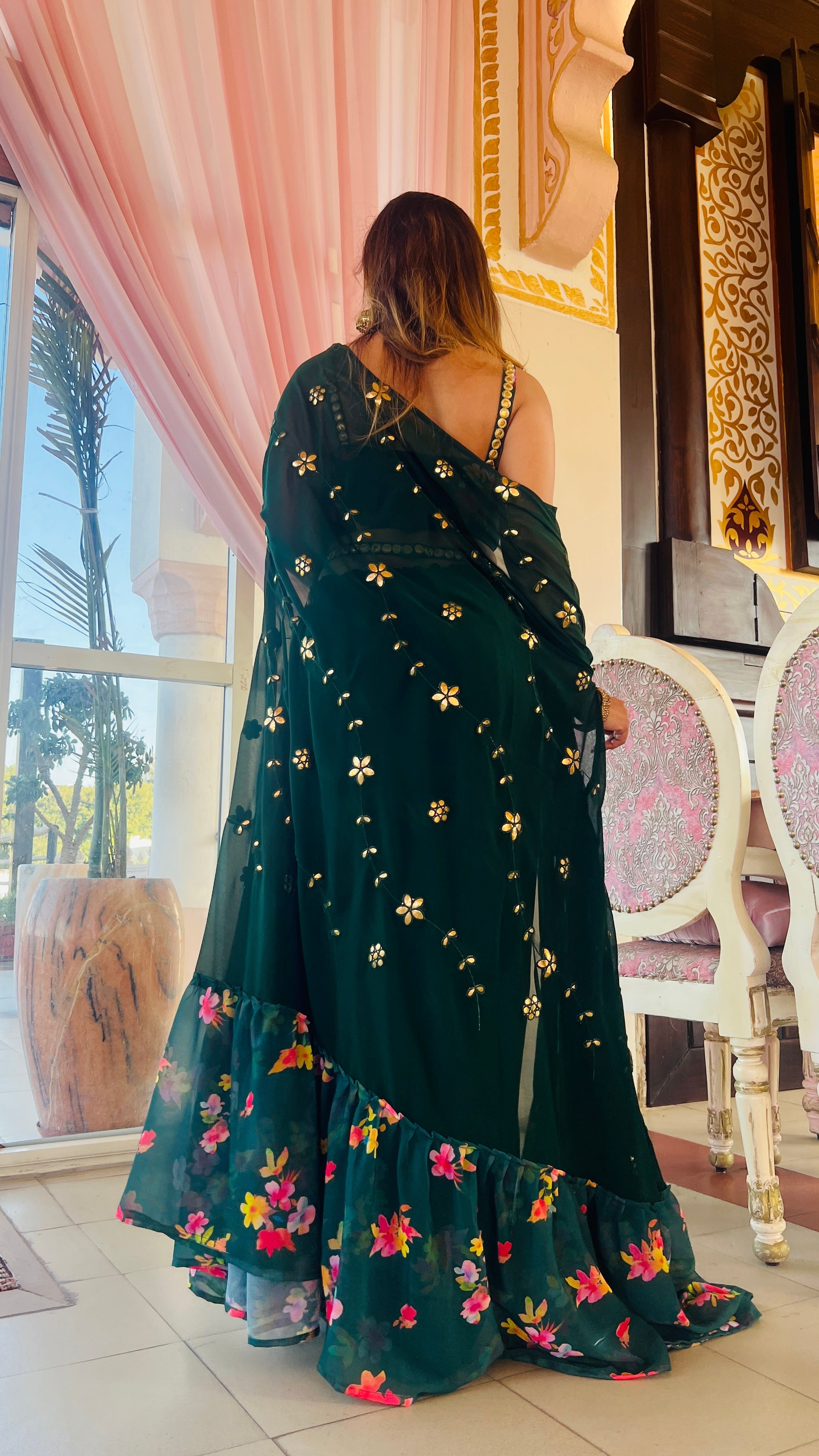 Bottle Green Sarong Dress for Mehendi & Wedding Sangeet