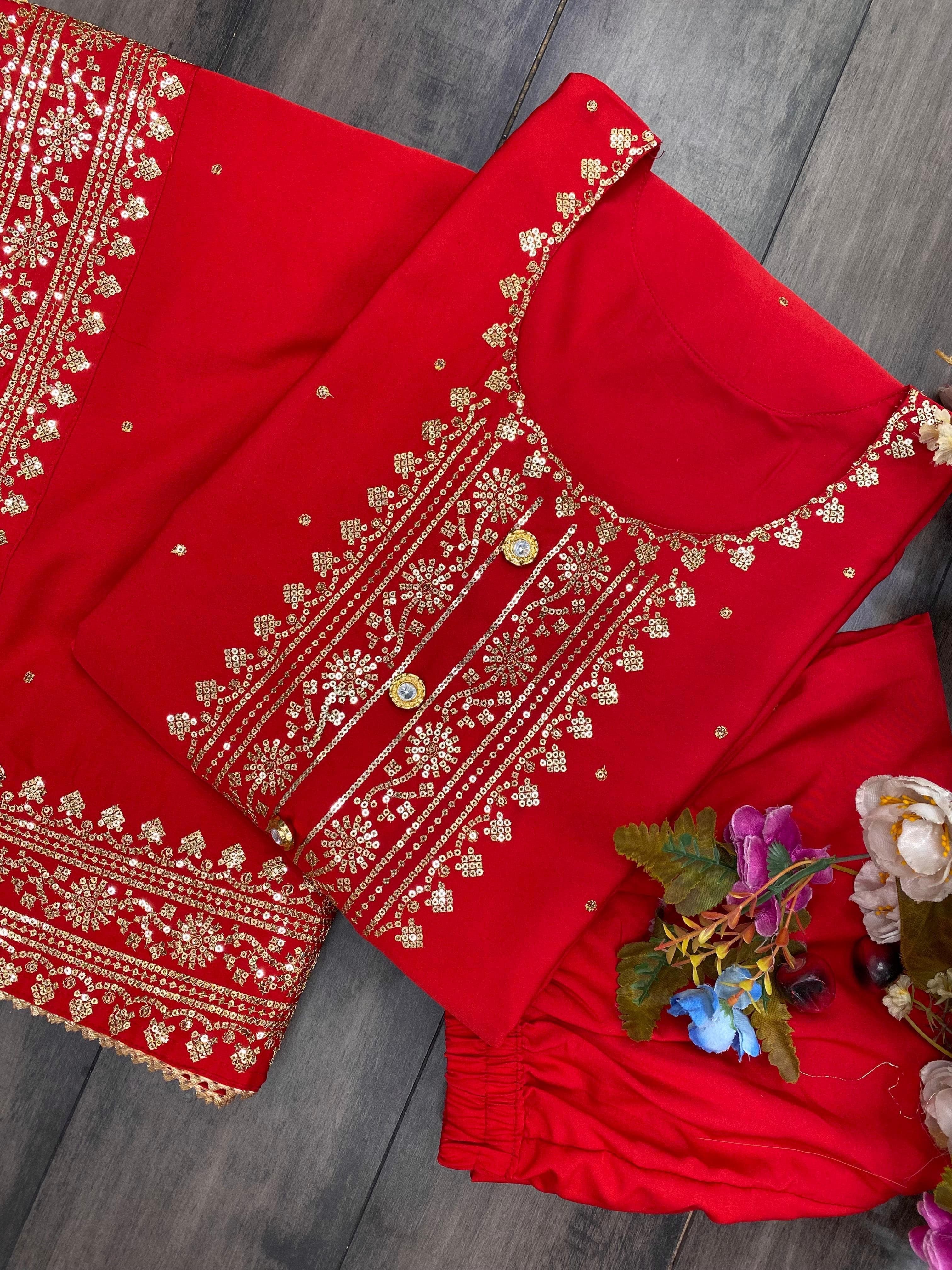 FABRICS SEQUANCE WORK SUIT WITH PALAAZO AND DUPATTA