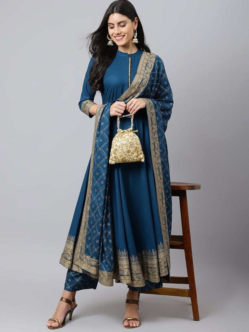 Beautiful Heavy Printed Anarkali Kurti And Full Printed Palazzo And Dupatta