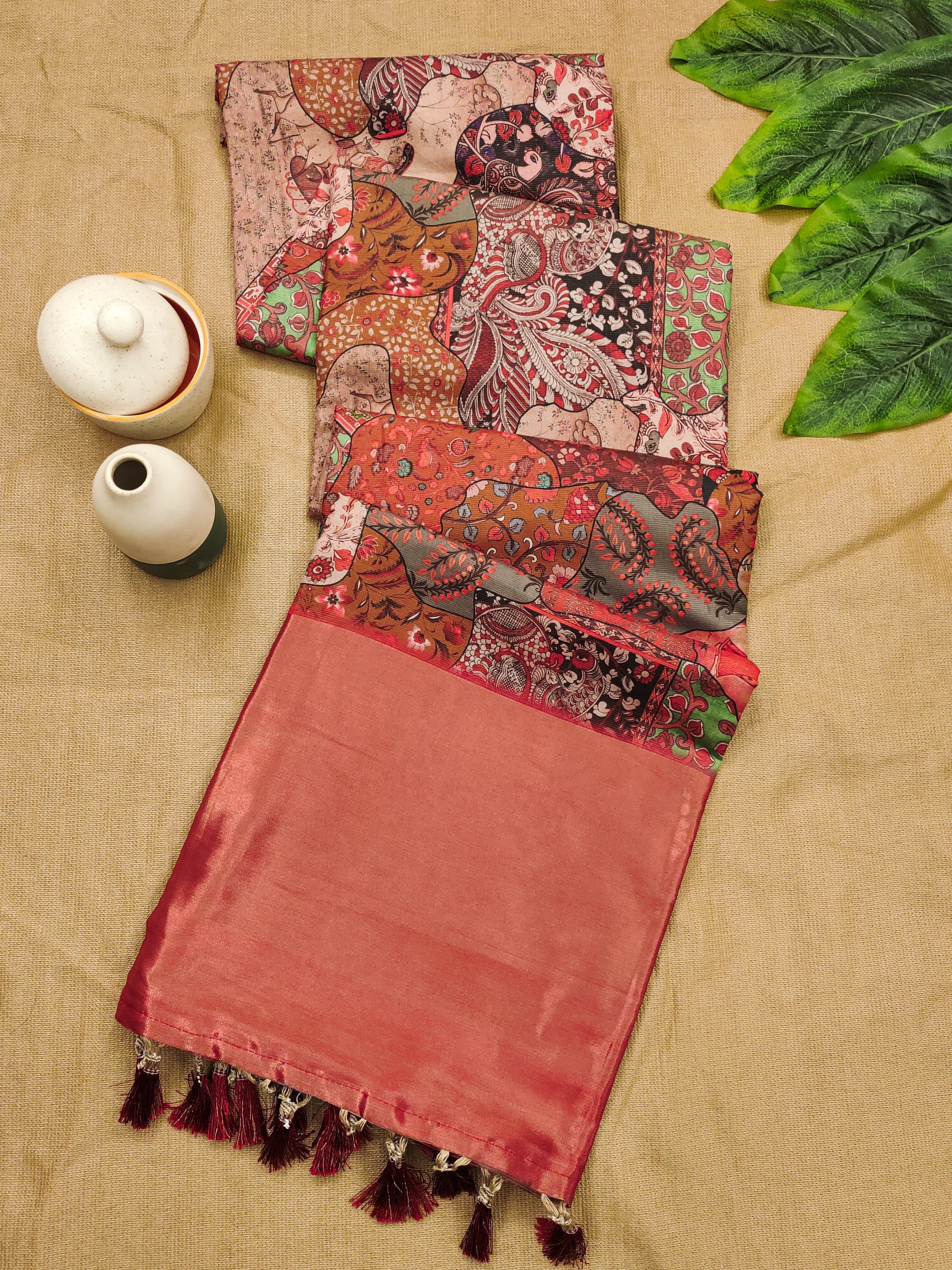 Premium Chanderi Silk Zari Woven Saree - Kalamkari & Flower Print