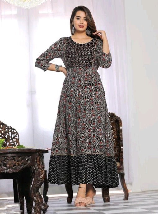 Reyon Printed Gown with Gota Work