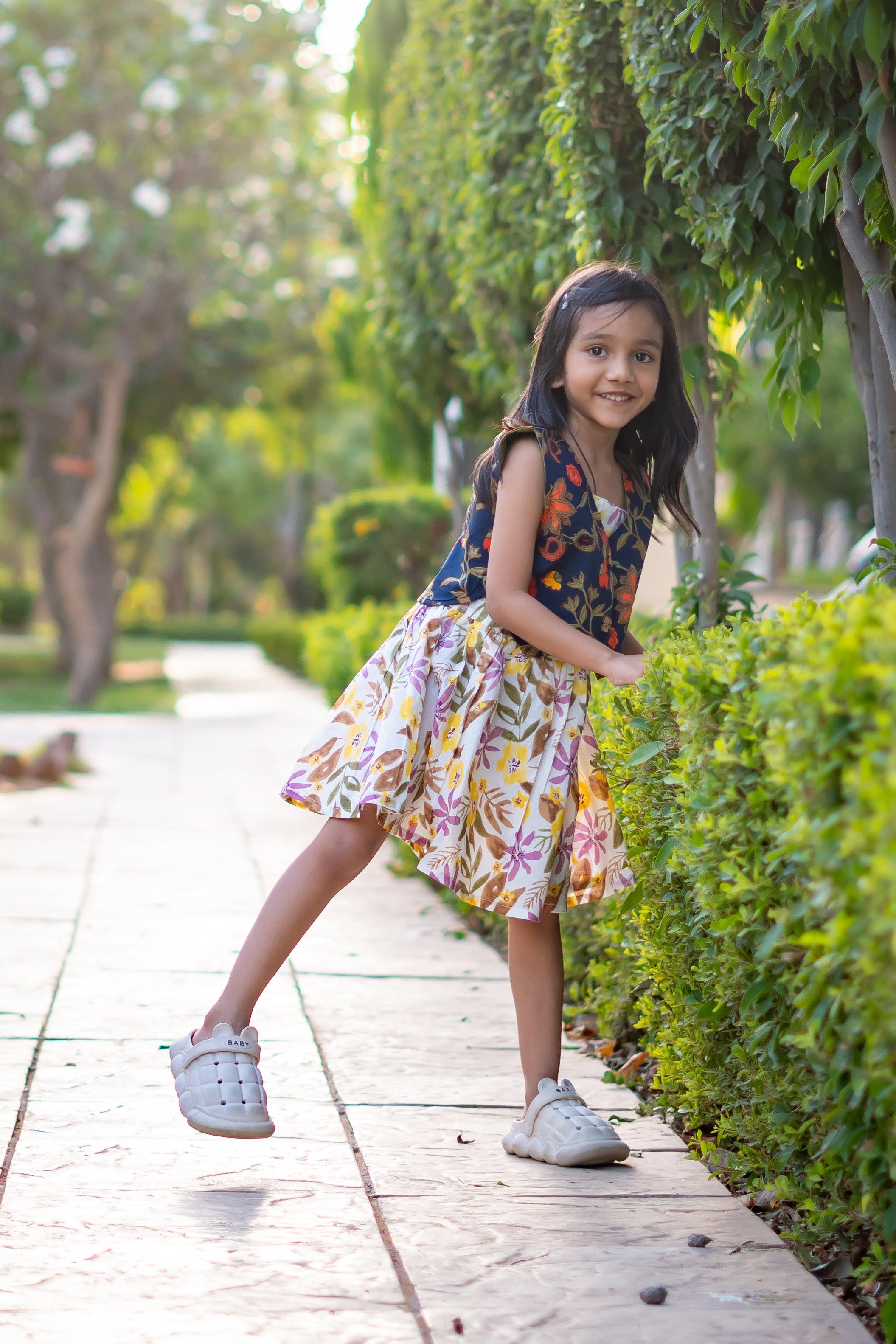 Girls Pure Cotton Summer Dress with Floral Print - Kidswear