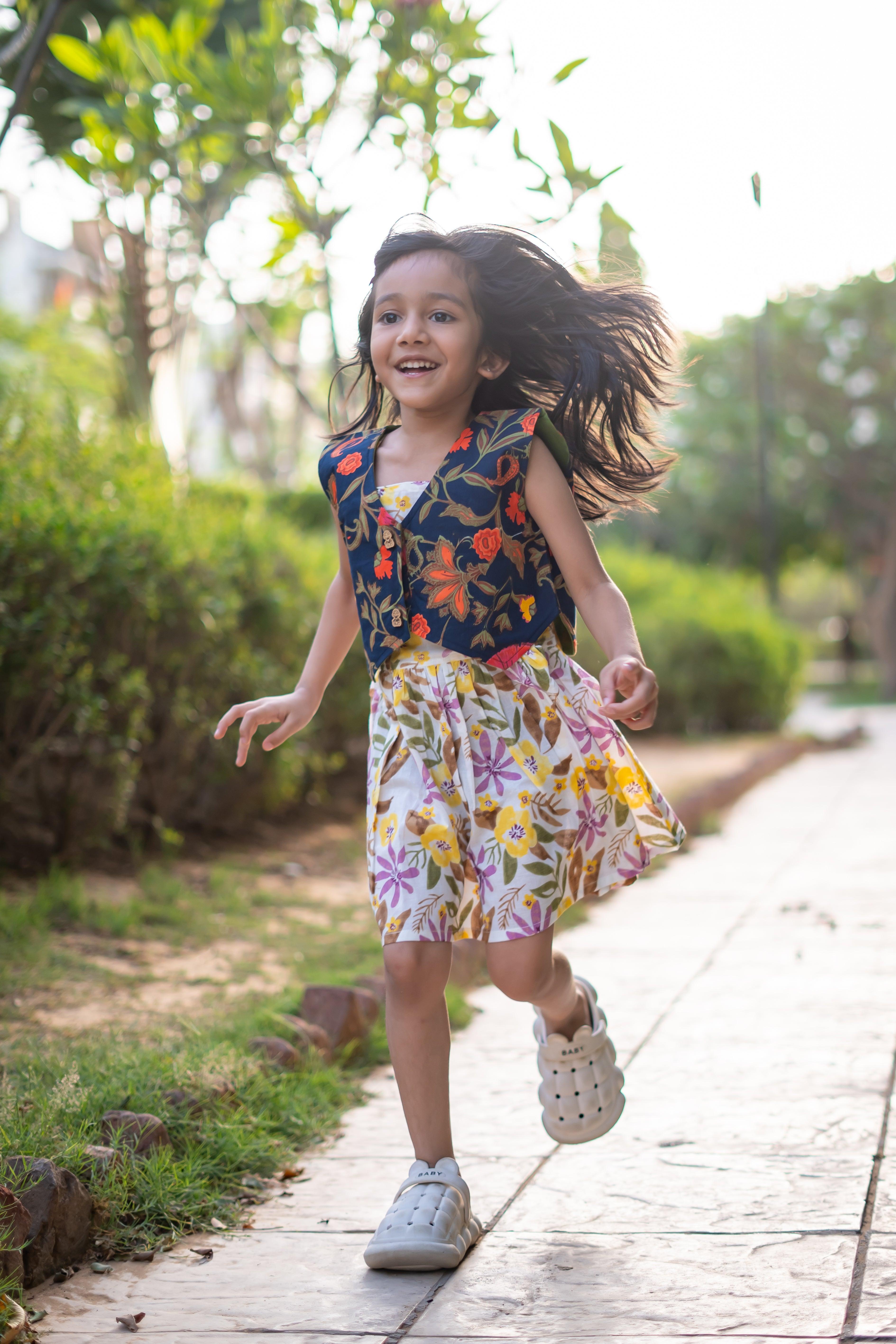 Girls Pure Cotton Summer Dress with Floral Print - Kidswear