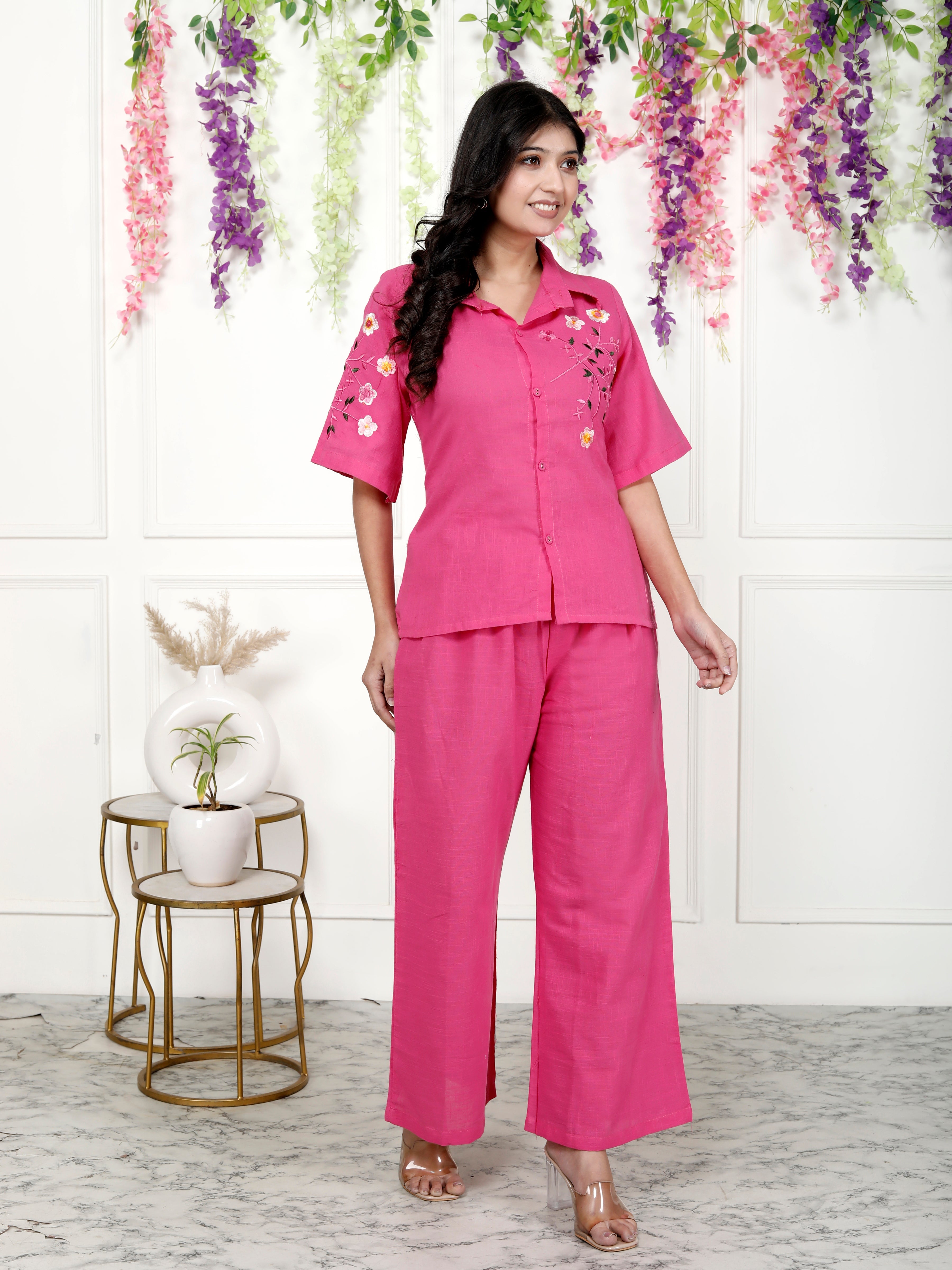 Women Cotton Pink Tunic Palazzo Set - Comfortable & Stylish