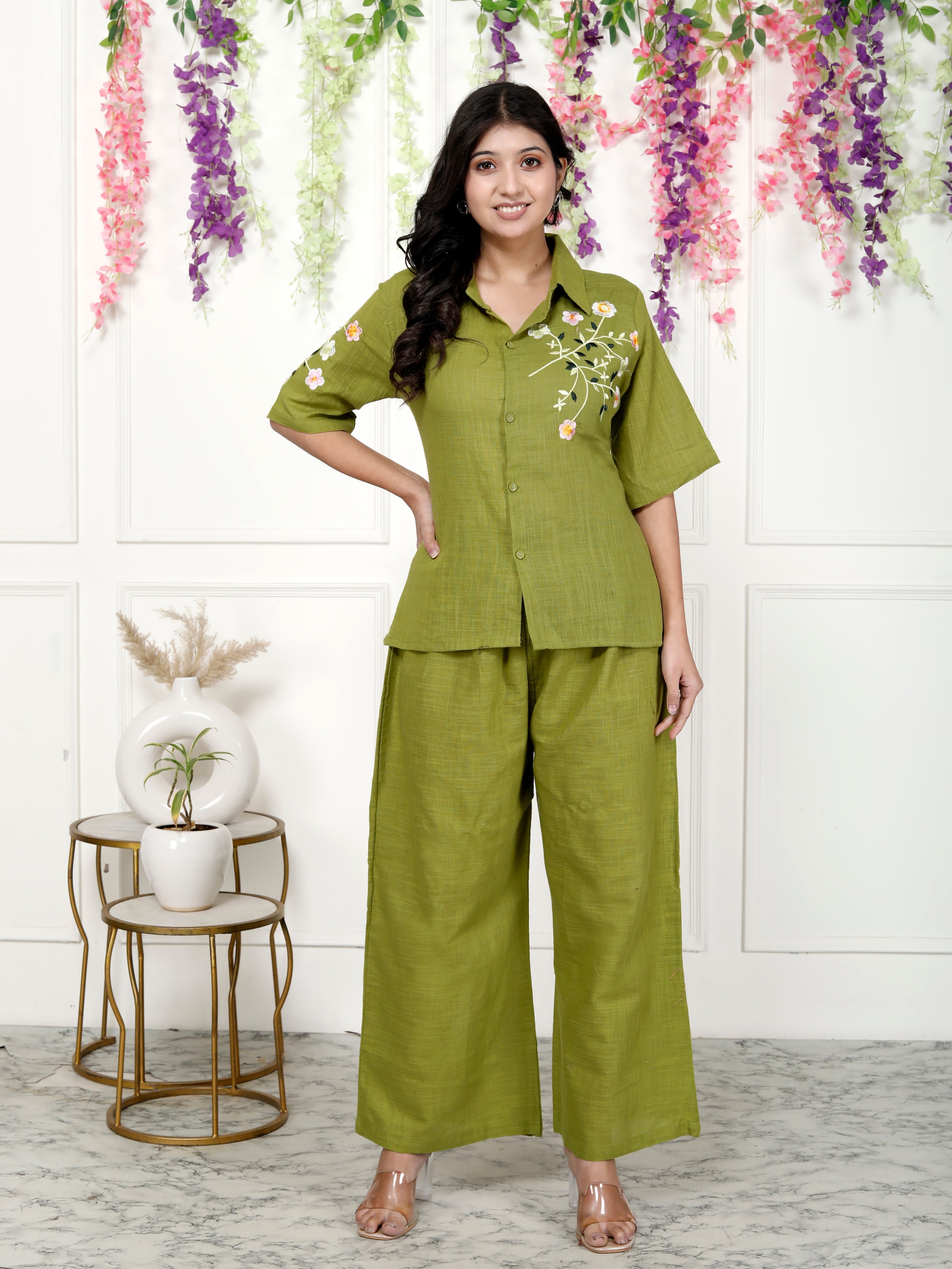 Women Cotton Green Tunic Palazzo Set - Stylish & Comfortable