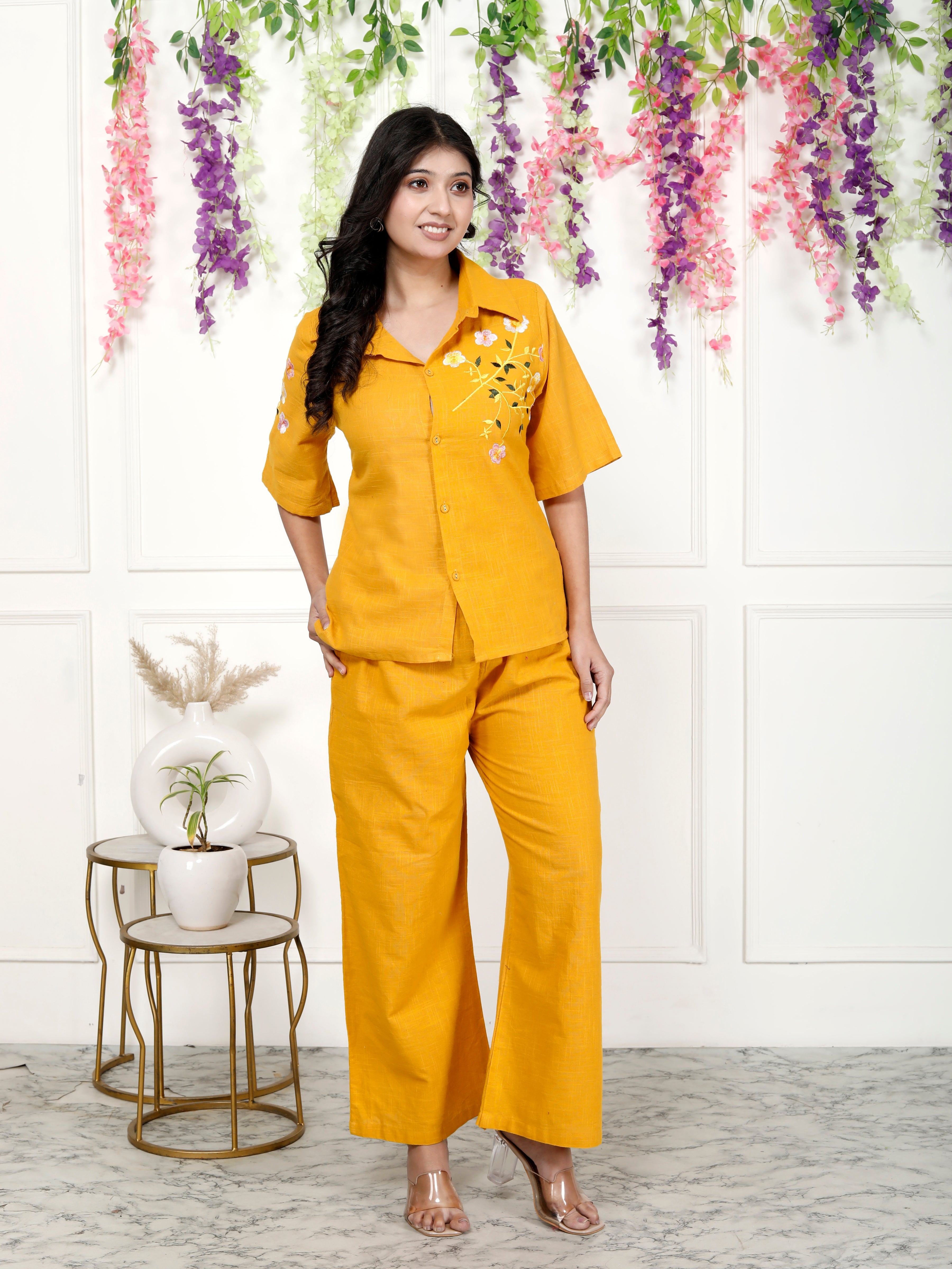 Women Cotton Yellow Tunic Palazzo Set - Trendy & Comfortable