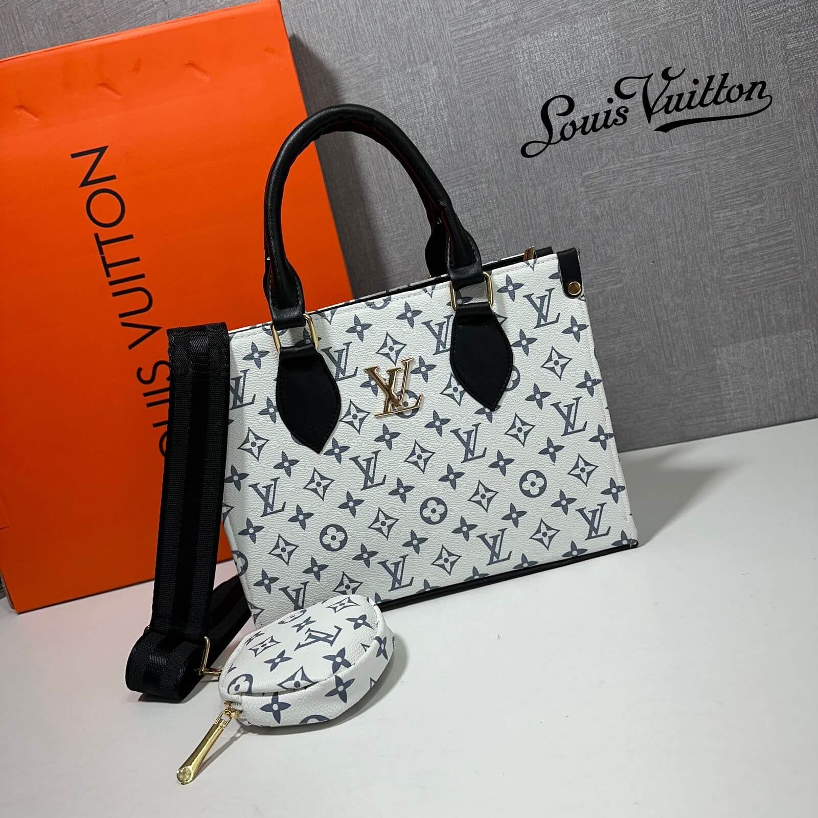 Louis Vuitton Handbag with Broad Belt - Office & Party Accessory in Black, Brown, White