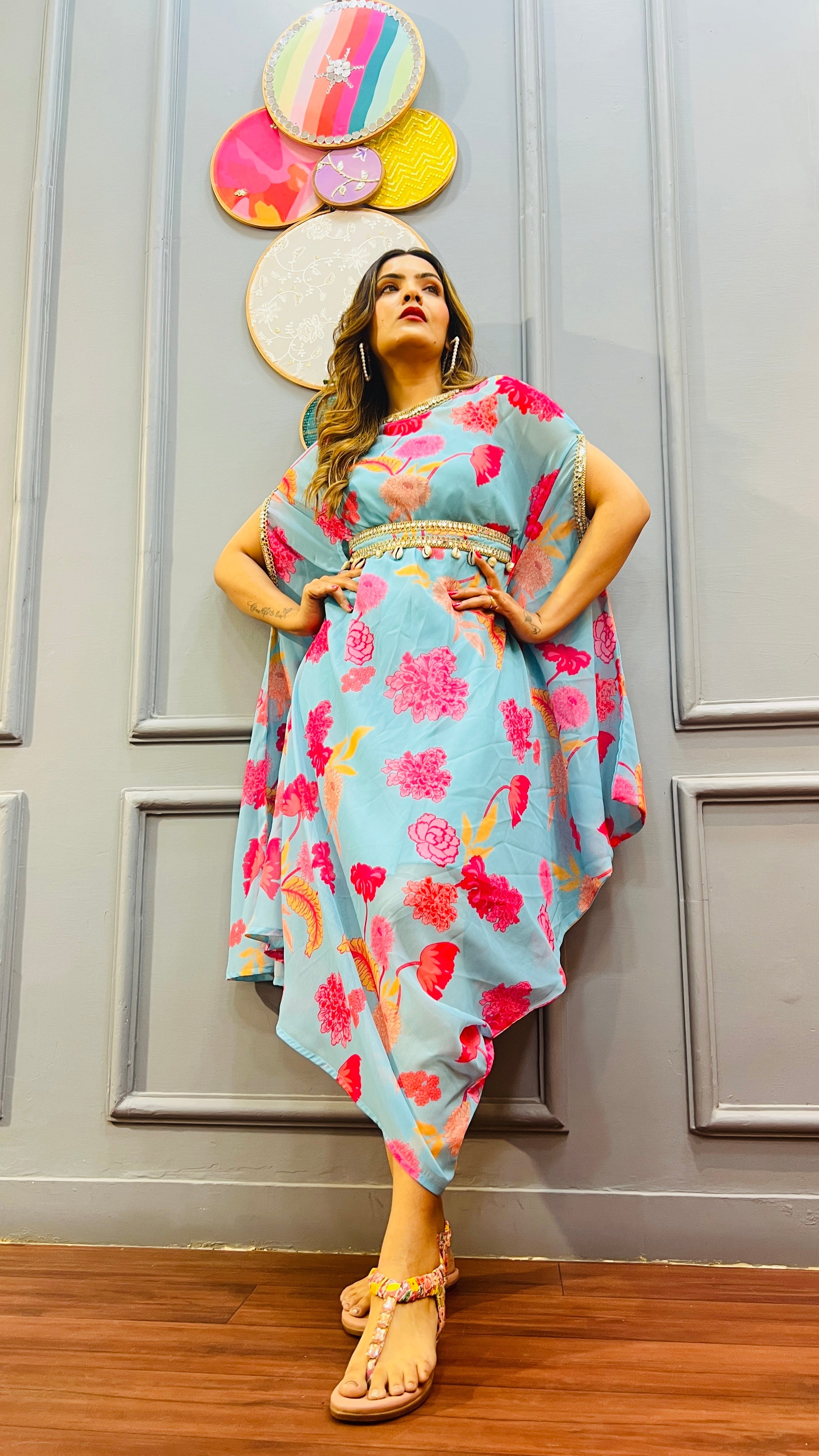 Designer Printed Cowl Kaftan for Party, Sangeet, and Birthday – Stylish Indo-western Kaftan