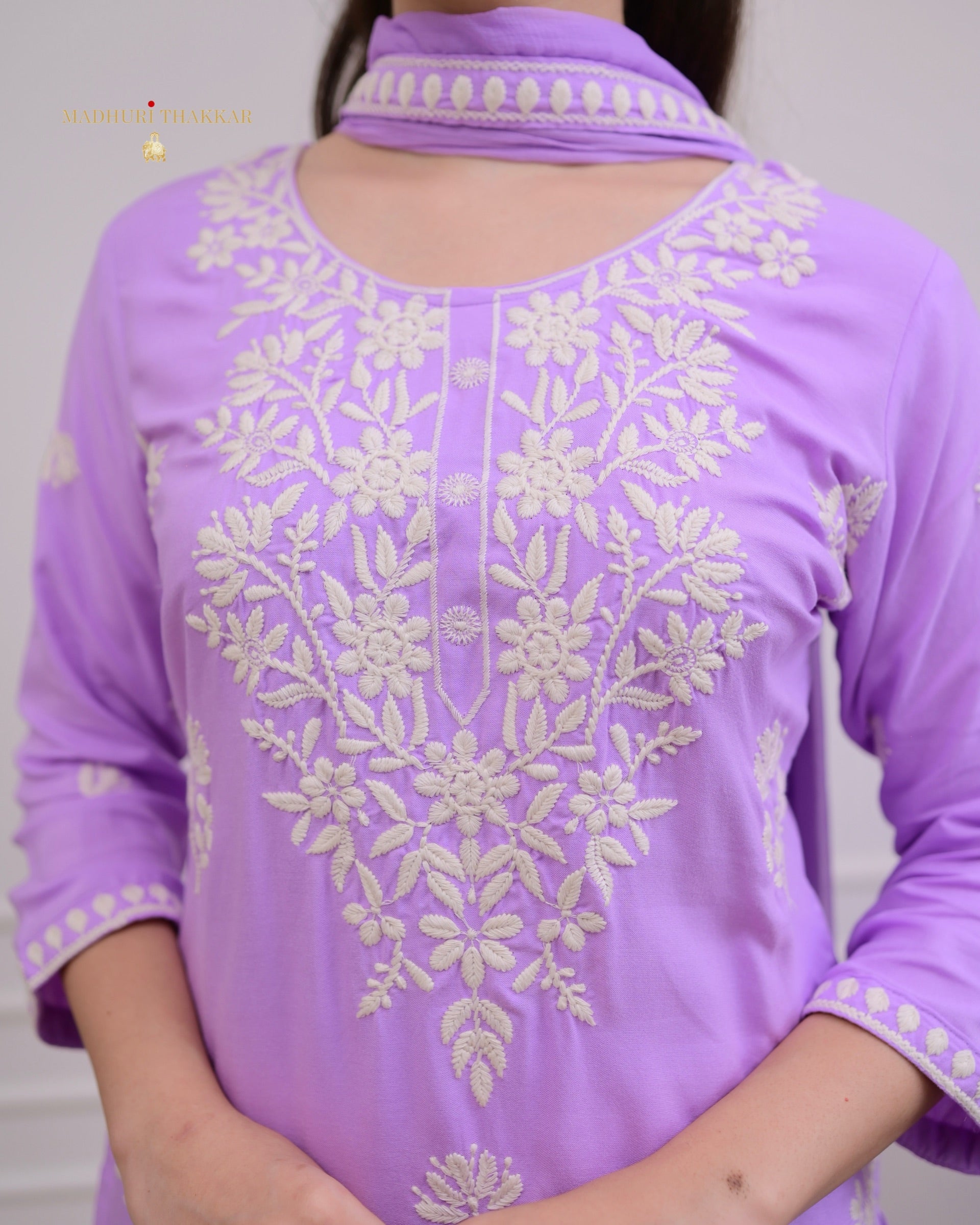 Violet Rayon Kurti Set with Embroidered Palazo & Nazneen Dupatta