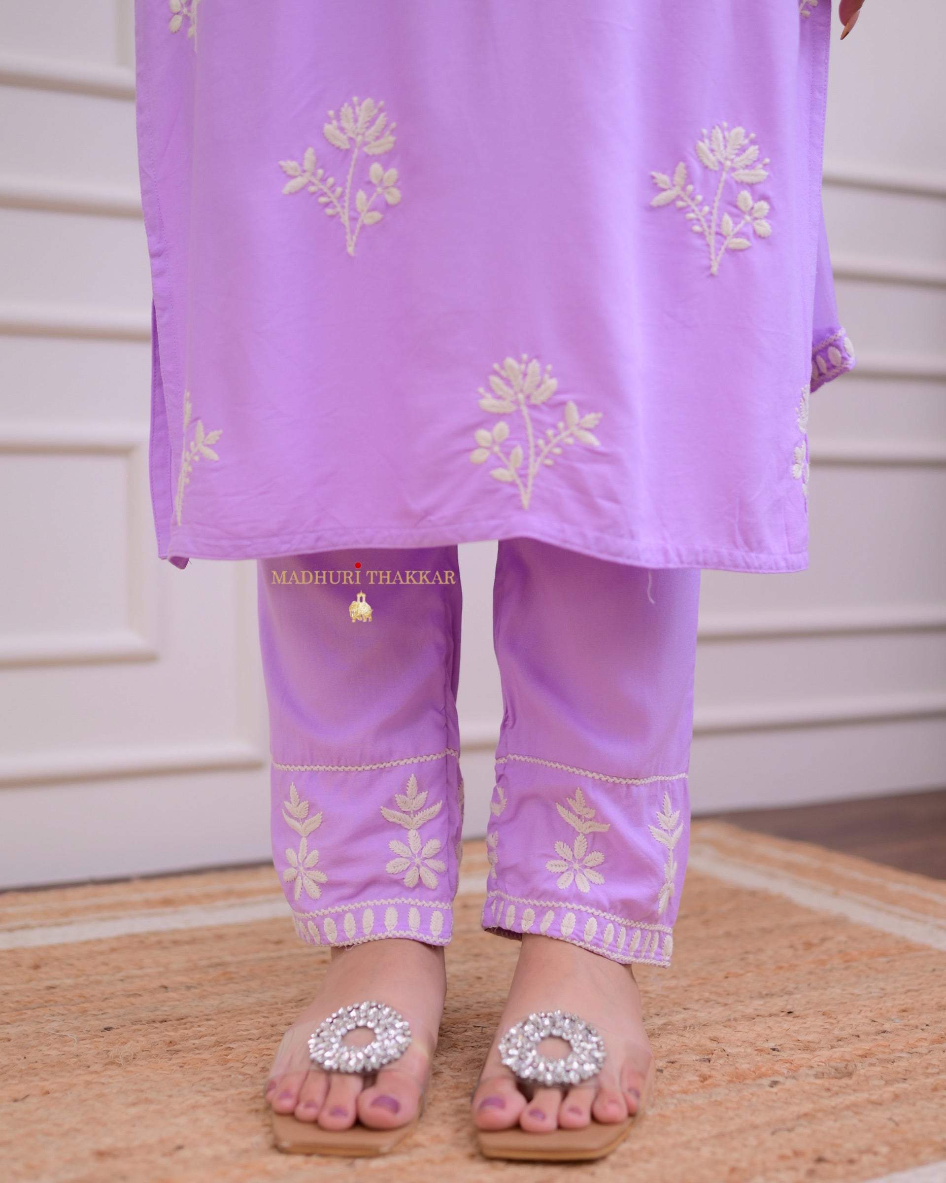 Violet Rayon Kurti Set with Embroidered Palazo & Nazneen Dupatta