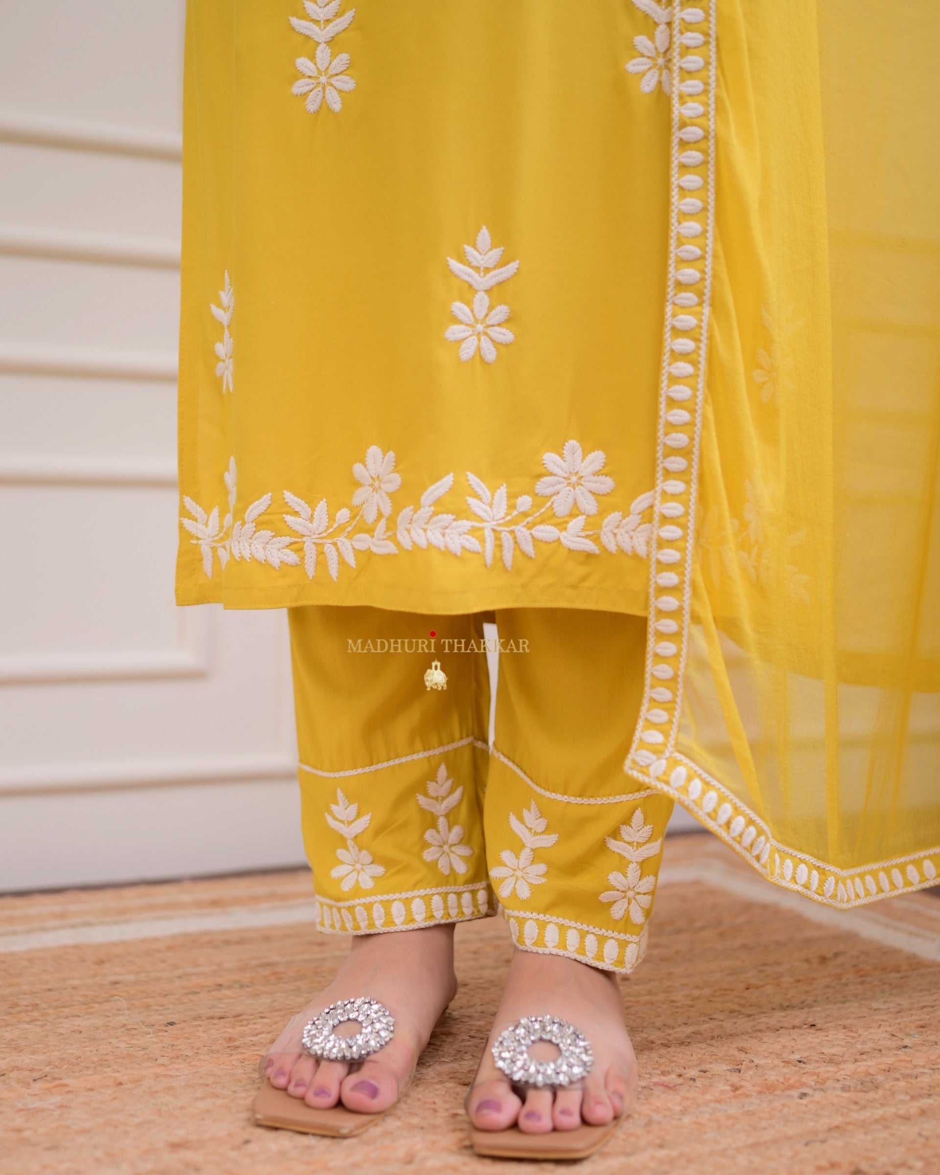 Elegant Yellow Rayon Kurti Set with Embroidered Palazzo & Nazneen Dupatta - TrendBuy